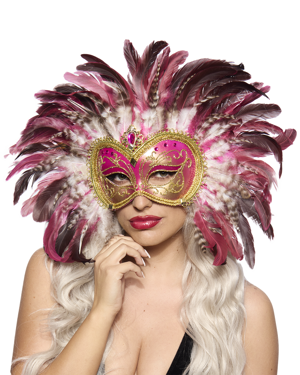 Opulent Venetian Feather mask, Pink