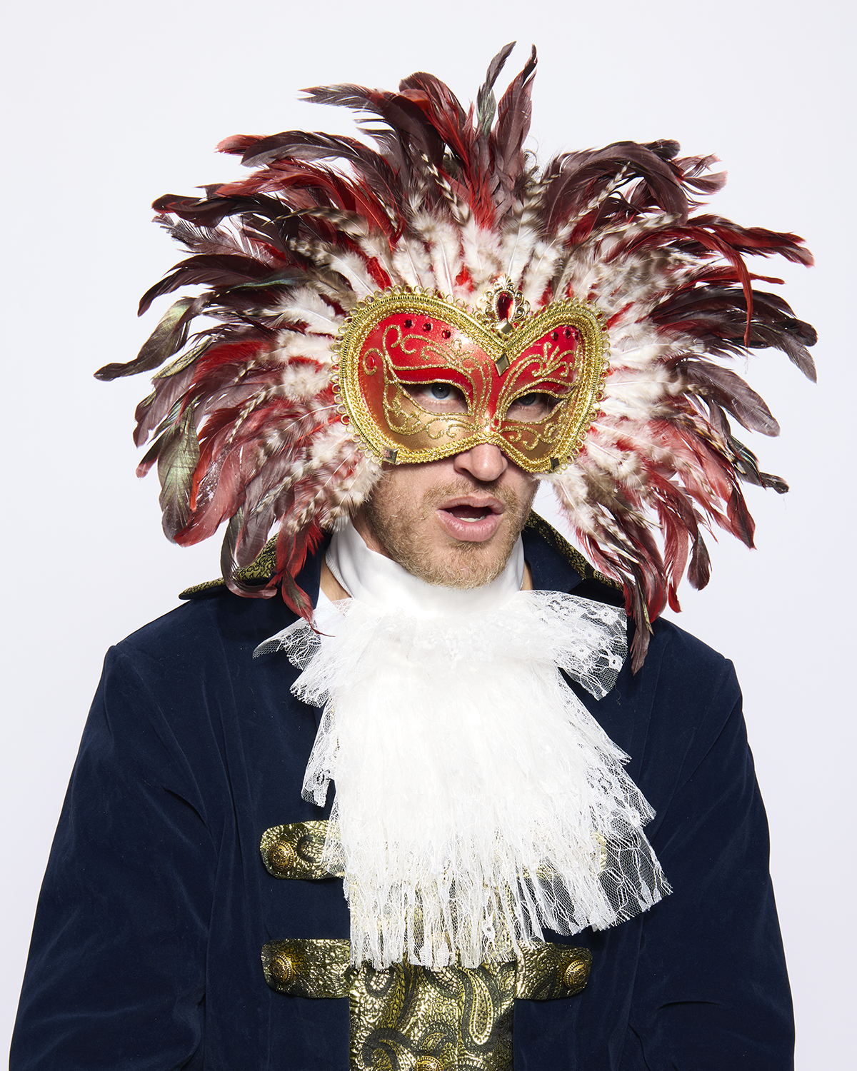 Opulent Venetian Feather mask, Red
