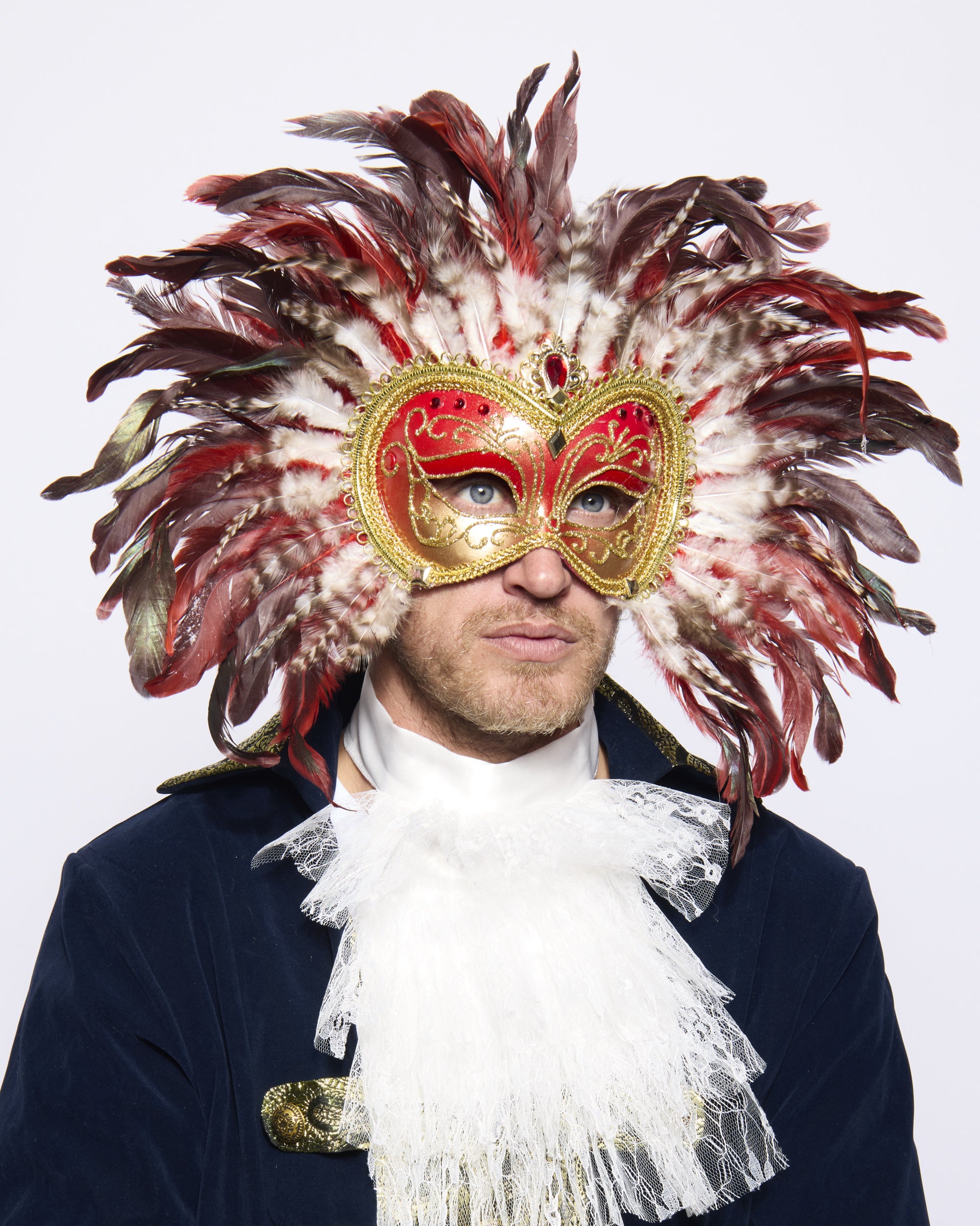 Opulent Venetian Feather Mask, Red