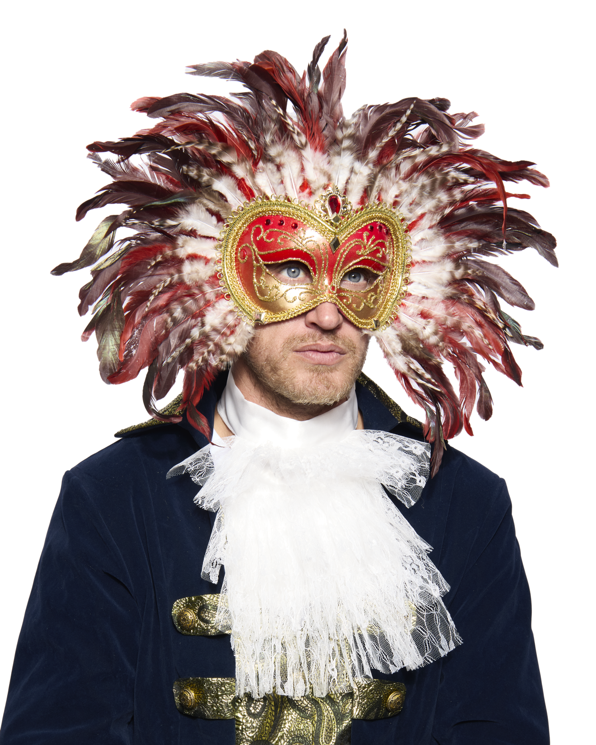 Opulent Venetian Feather Mask, Red