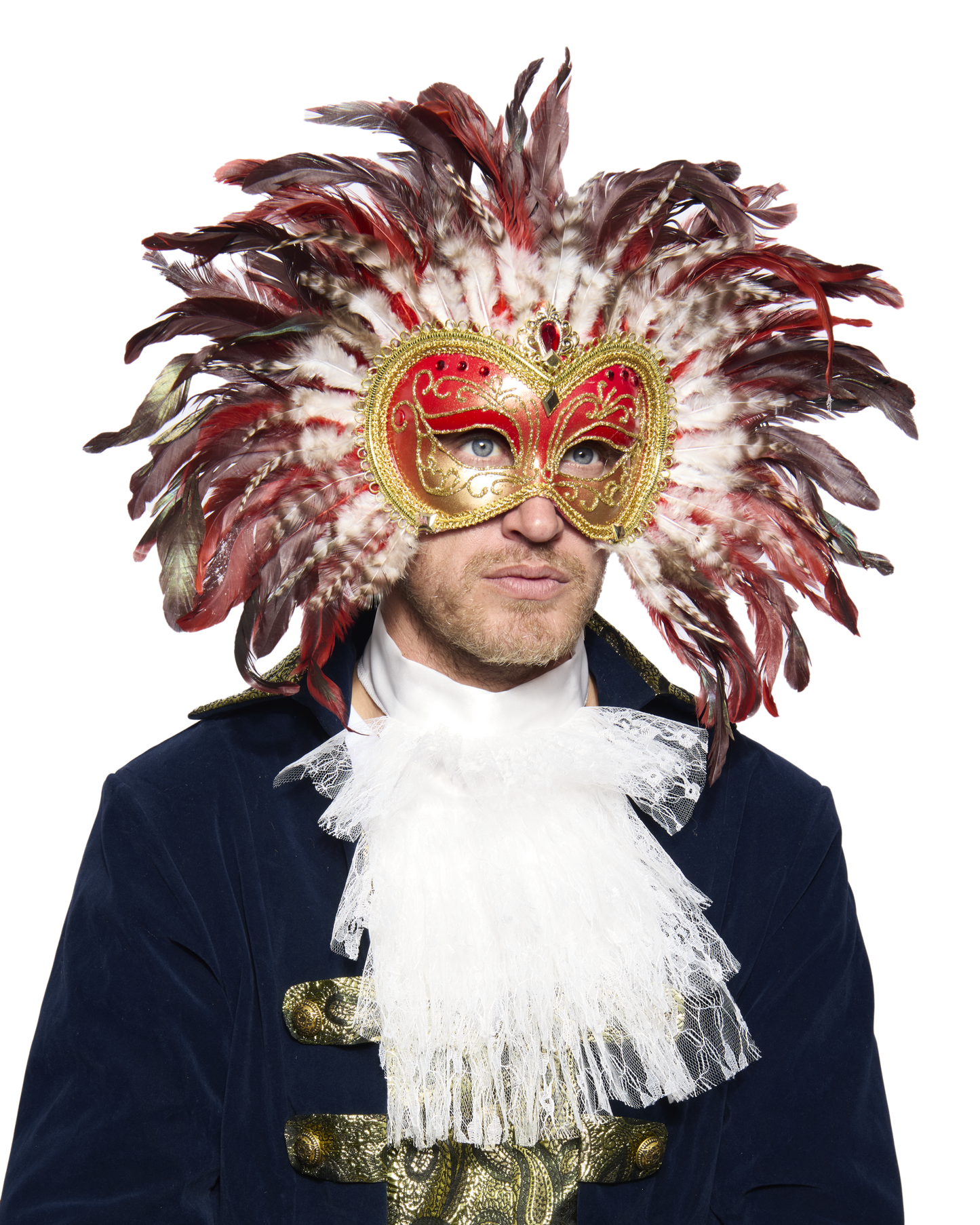 Opulent Venetian Feather Mask, Red