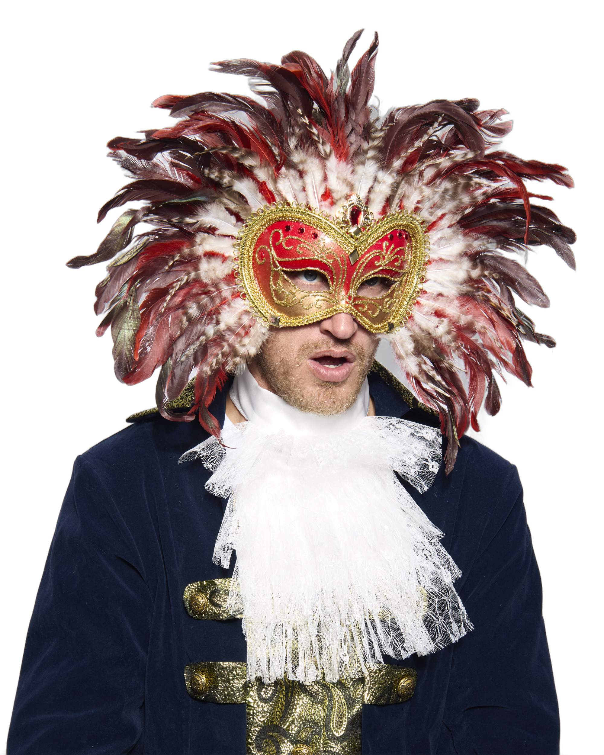 Opulent Venetian Feather Mask, Red