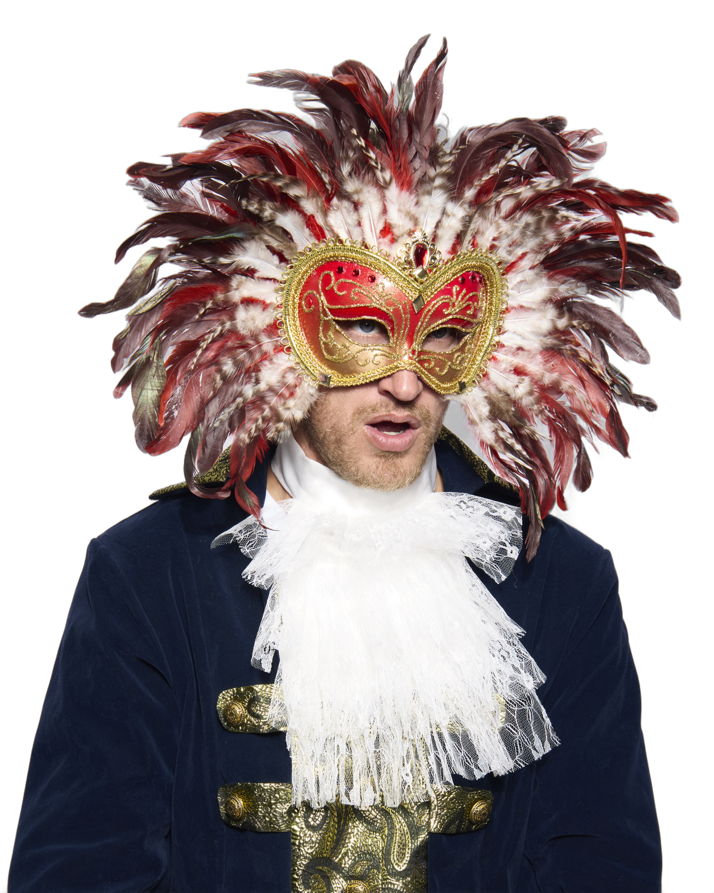 Opulent Venetian Feather Mask, Red