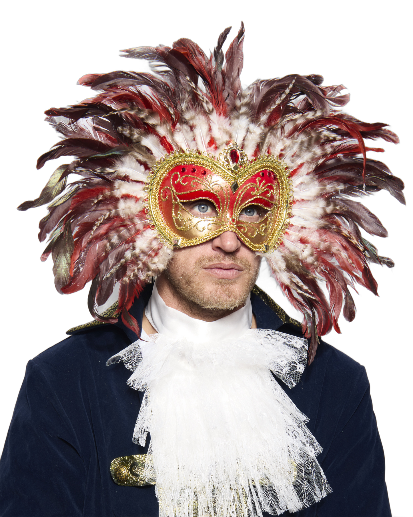 Opulent Venetian Feather Mask, Red