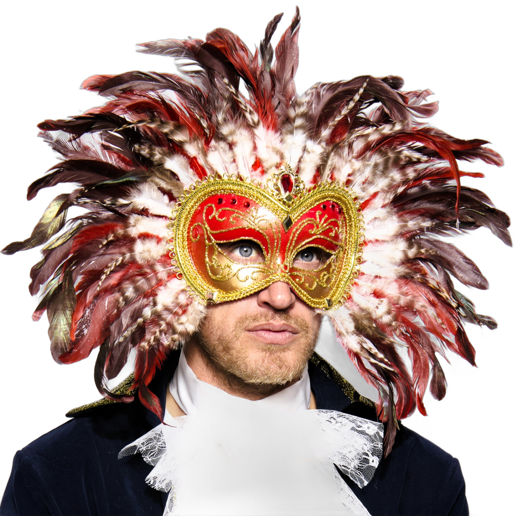 Opulent Venetian Feather Mask, Red