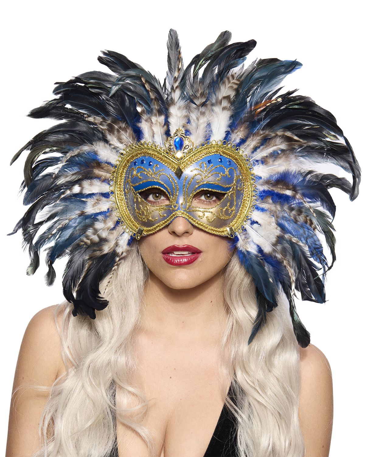 Opulent Venetian Feather mask, Blue