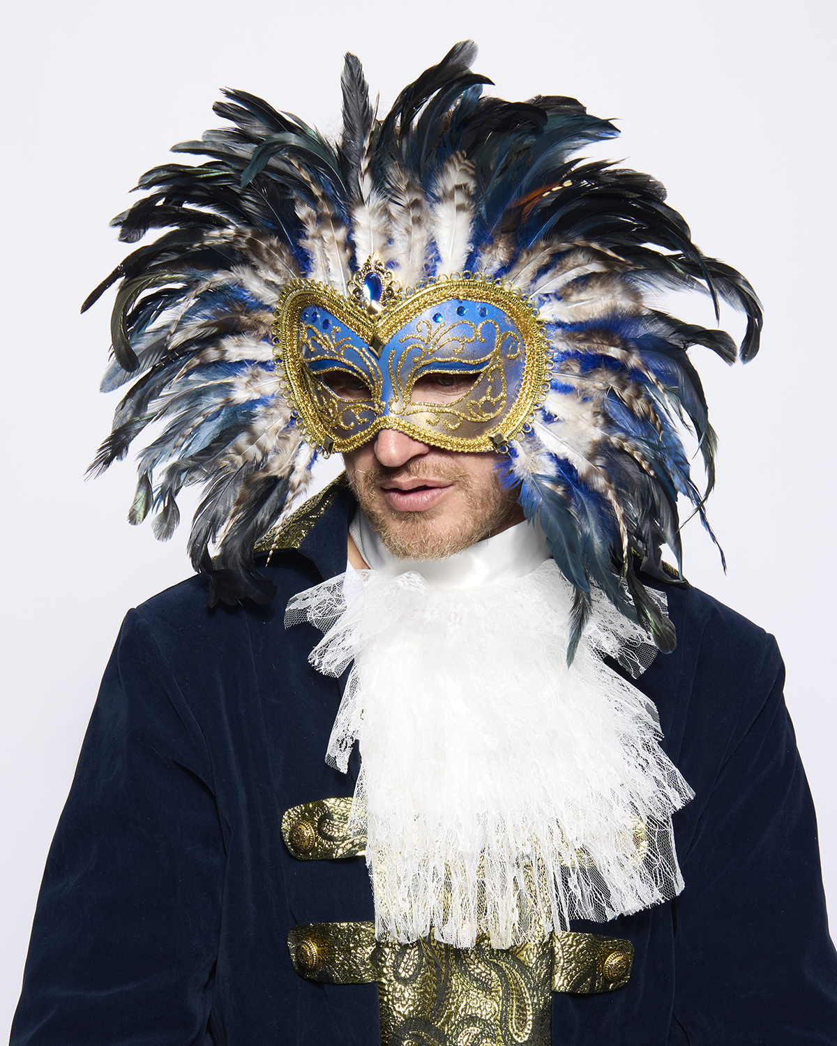 Opulent Venetian Feather mask, Blue