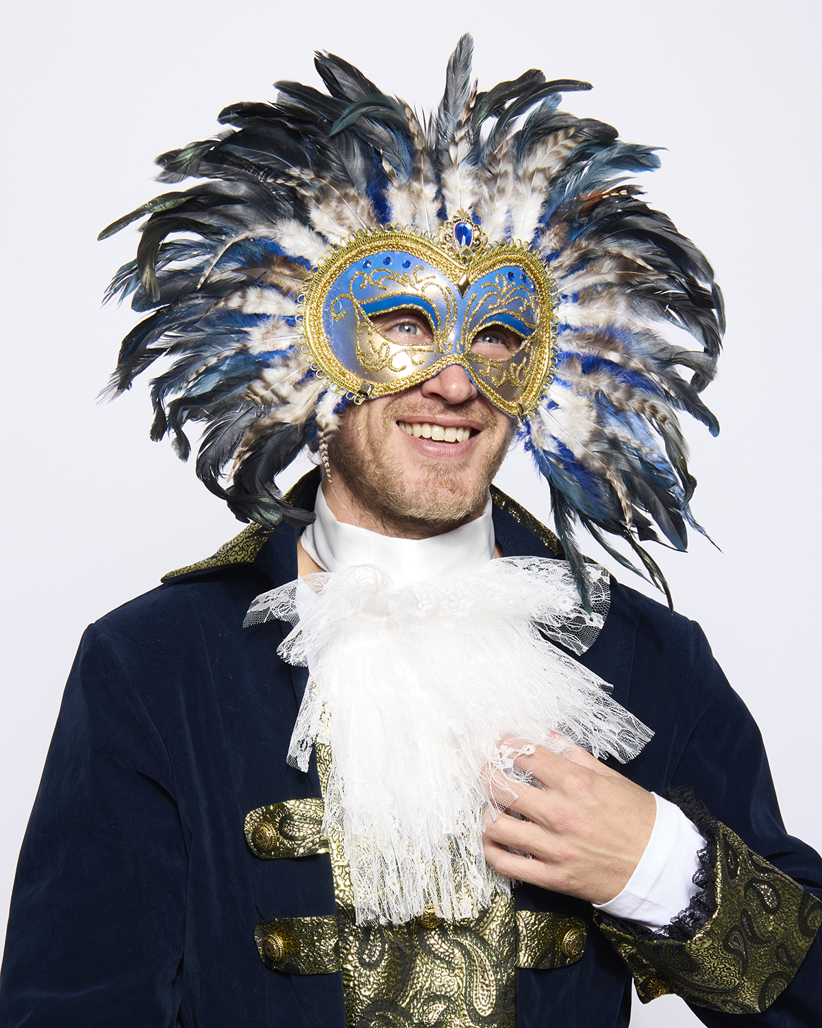 Opulent Venetian Feather mask, Blue