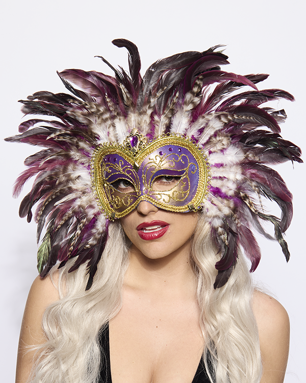 Opulent Venetian Feather mask, Purple