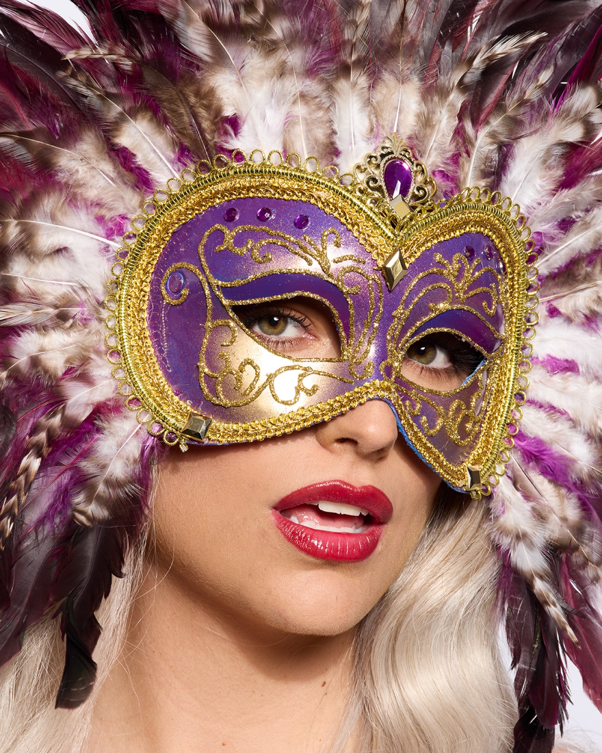 Opulent Venetian Feather Mask, Purple