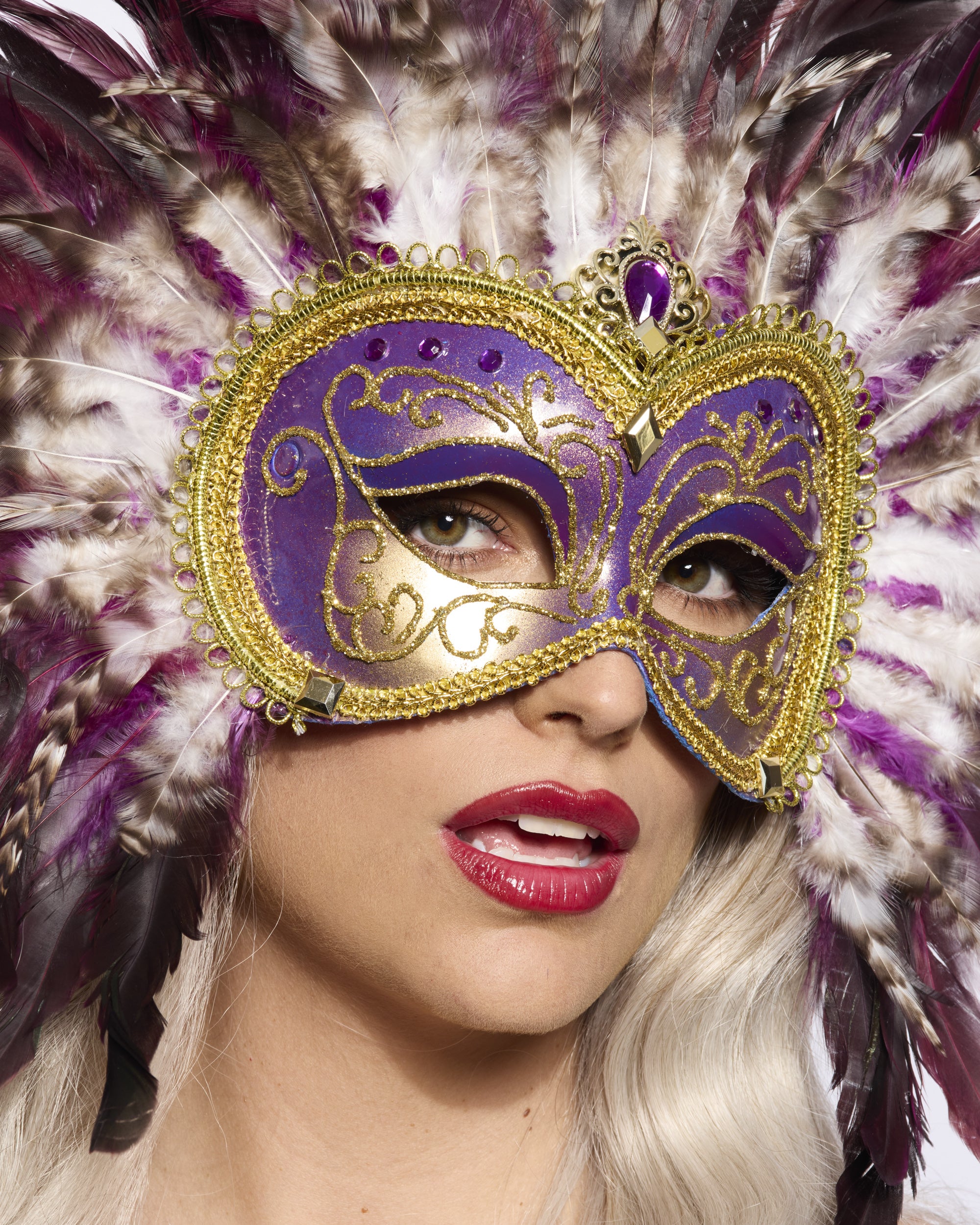 Opulent Venetian Feather Mask, Purple