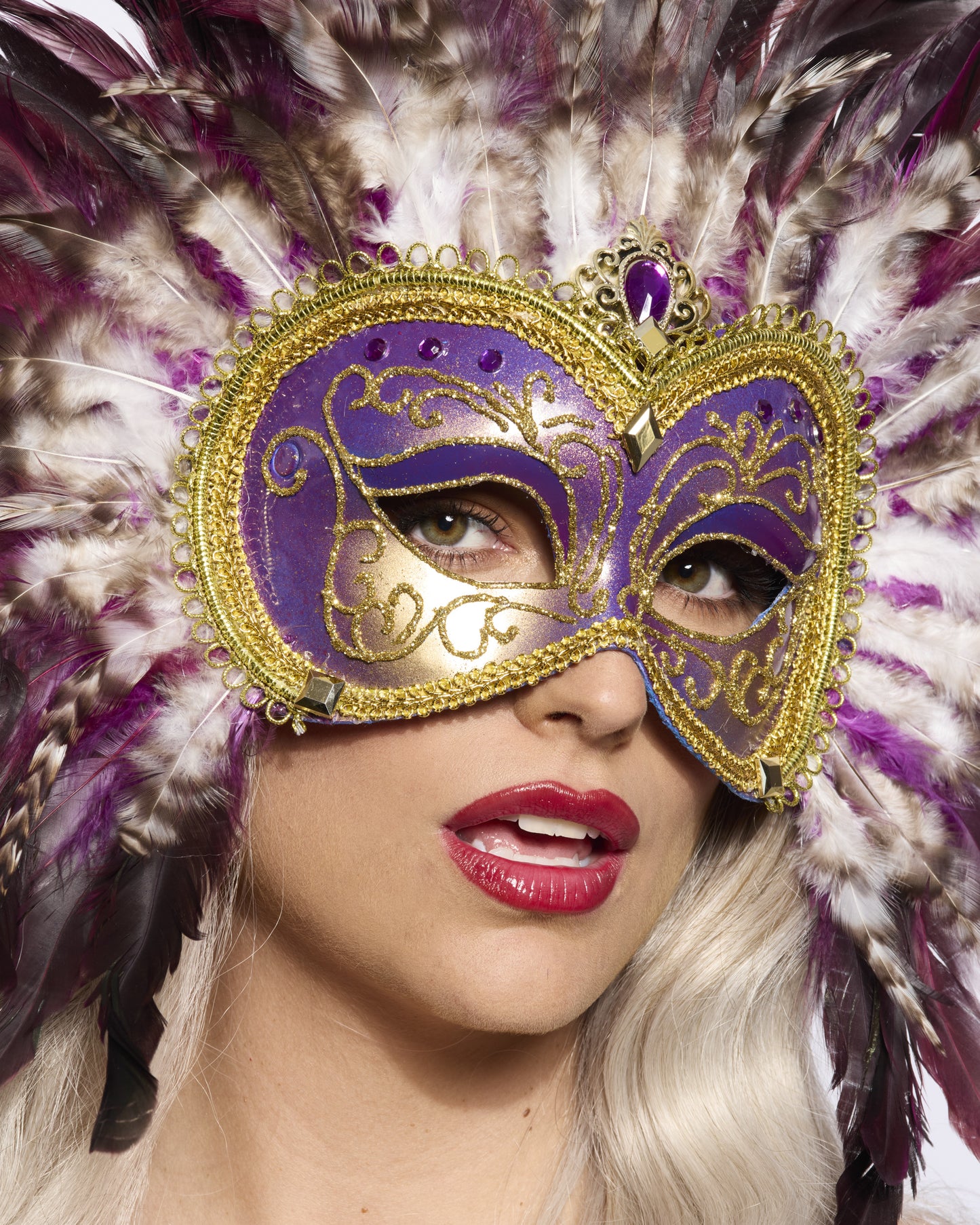 Opulent Venetian Feather Mask, Purple