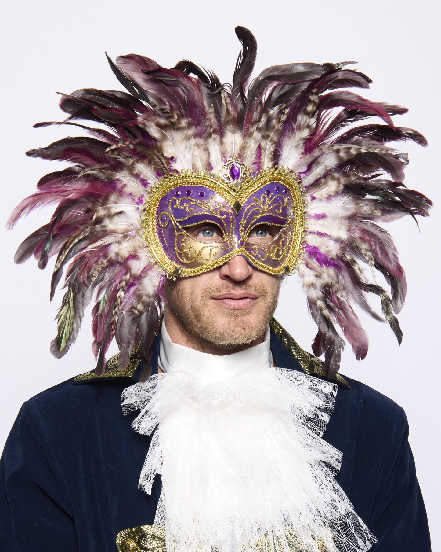 Opulent Venetian Feather Mask, Purple