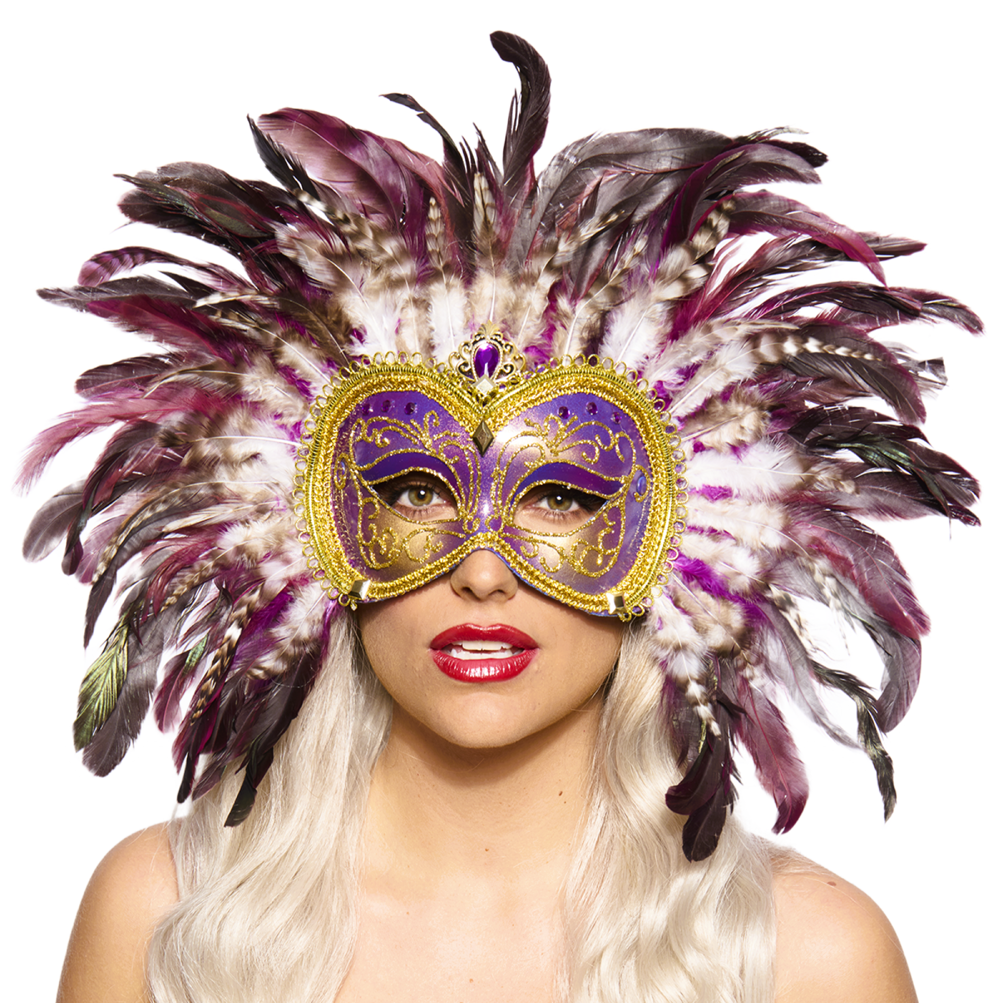 Opulent Venetian Feather Mask, Purple