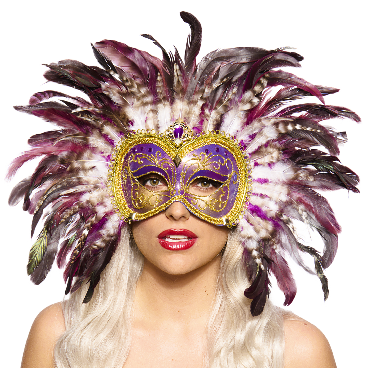 Opulent Venetian Feather Mask, Purple