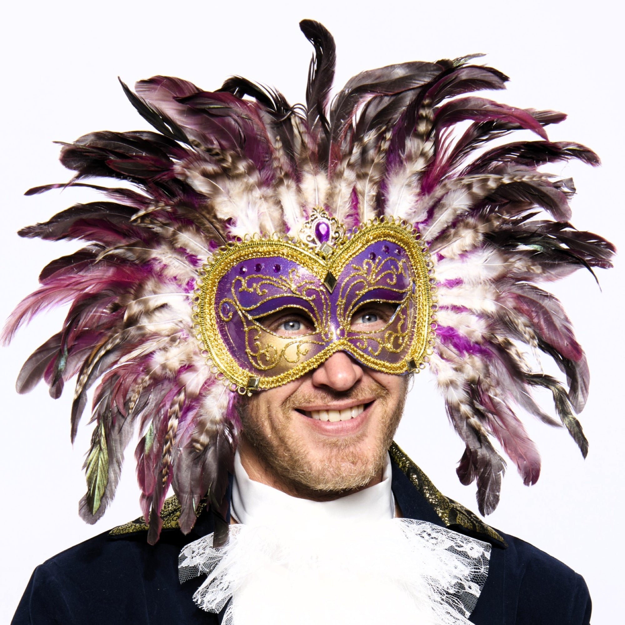 Opulent Venetian Feather Mask, Purple