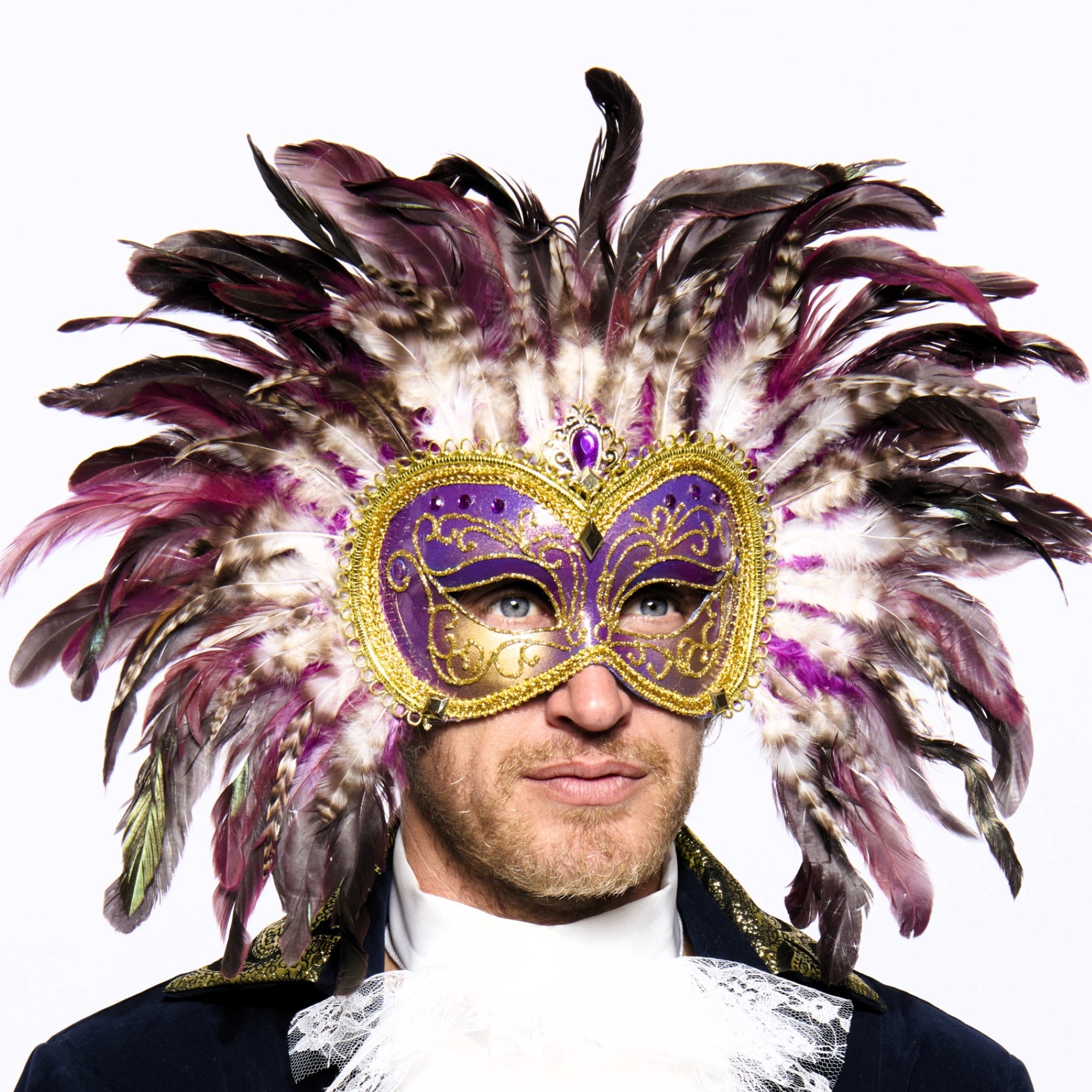 Opulent Venetian Feather Mask, Purple