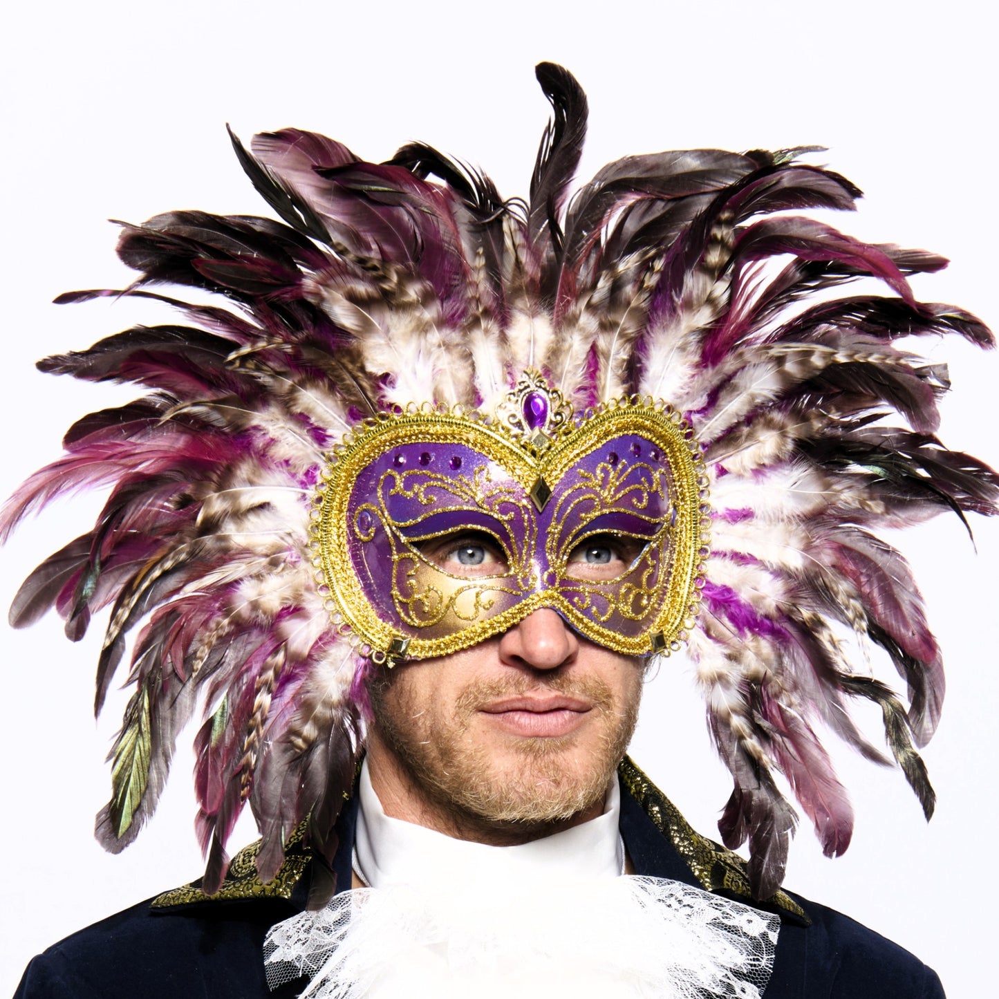 Opulent Venetian Feather Mask, Purple