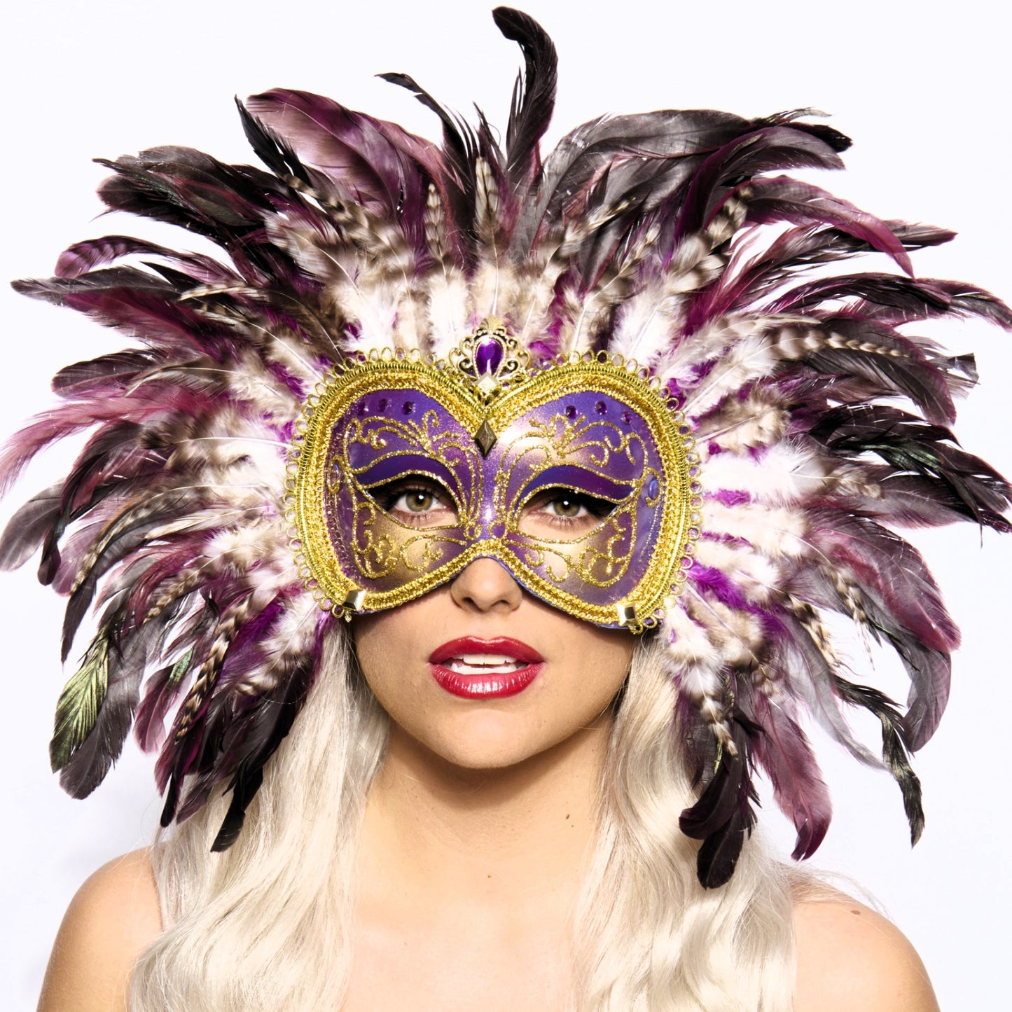 Opulent Venetian Feather Mask, Purple