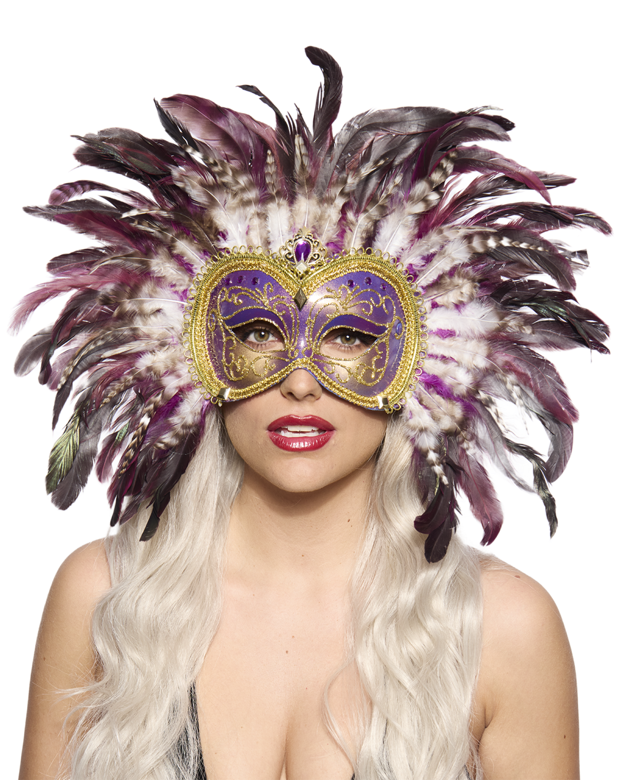 Opulent Venetian Feather Mask, Purple