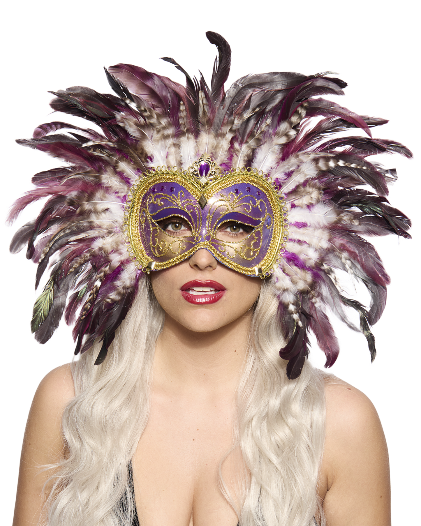 Opulent Venetian Feather Mask, Purple