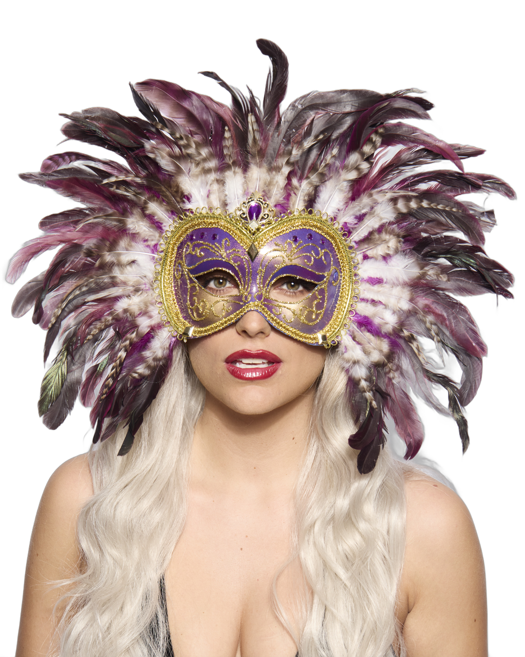 Opulent Venetian Feather Mask, Purple