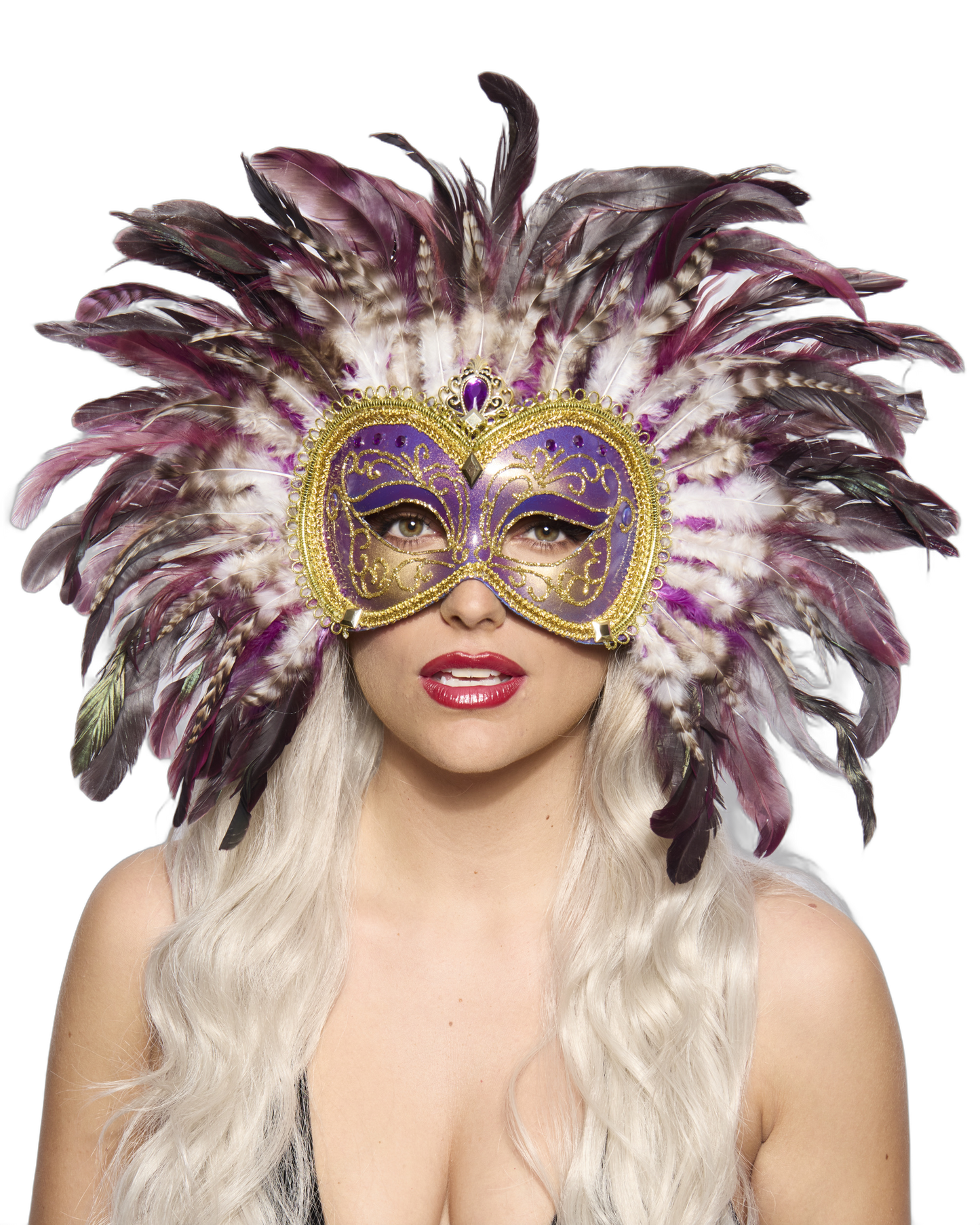 Opulent Venetian Feather Mask, Purple