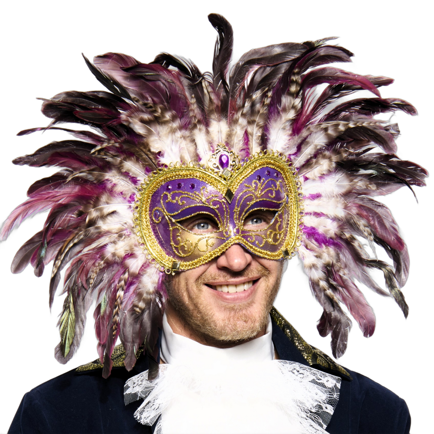 Opulent Venetian Feather Mask, Purple