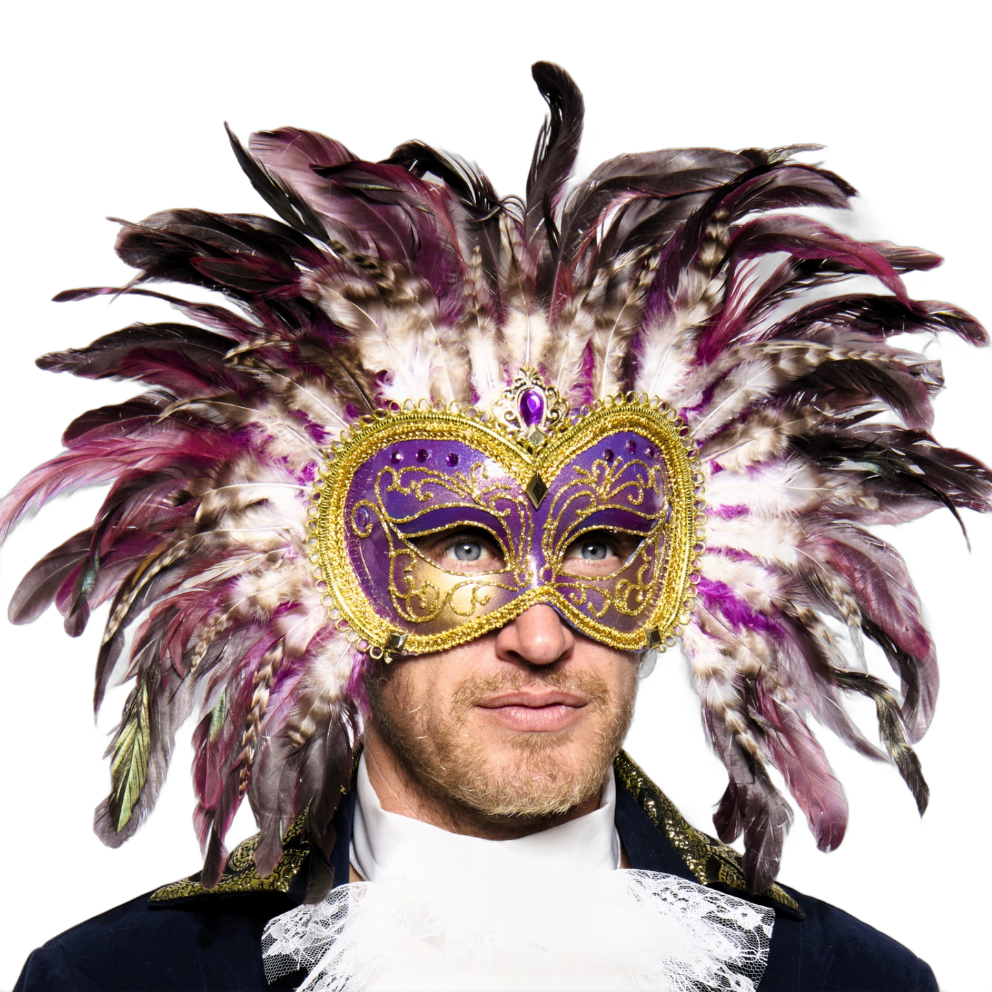 Opulent Venetian Feather Mask, Purple