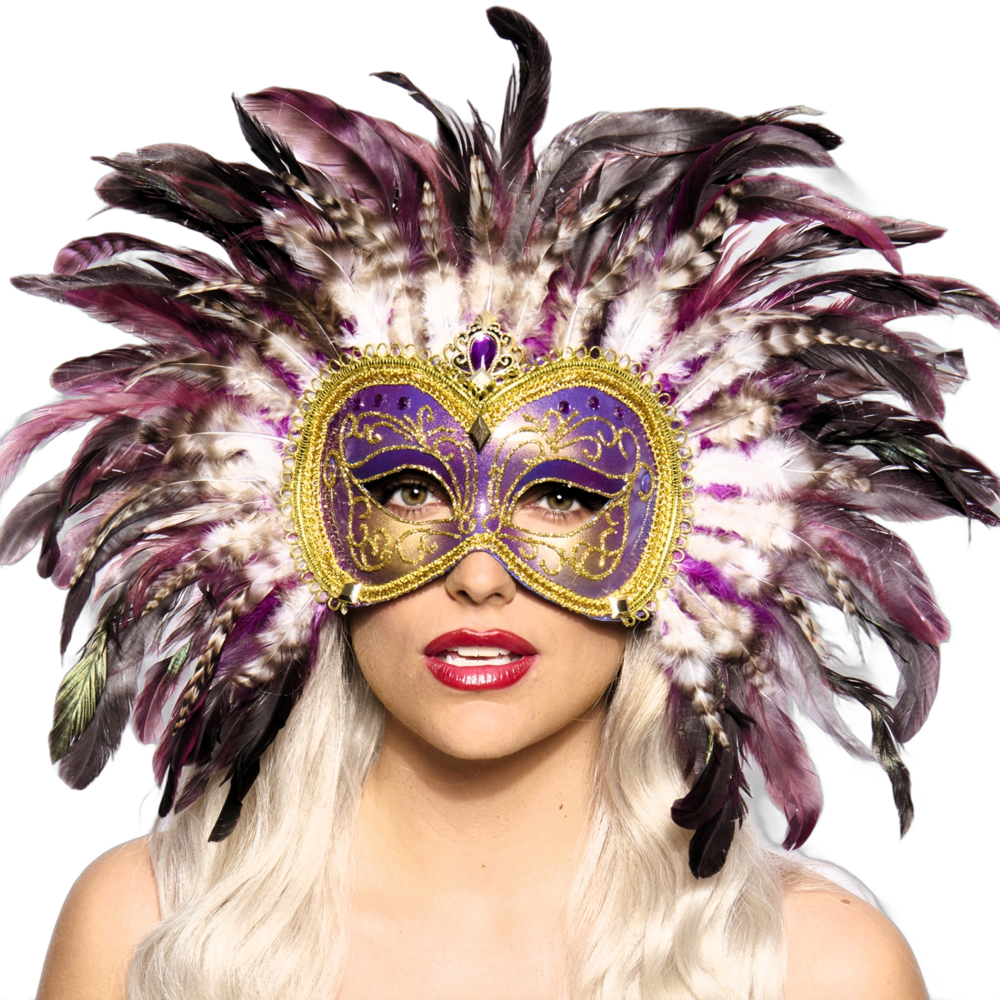 Opulent Venetian Feather Mask, Purple