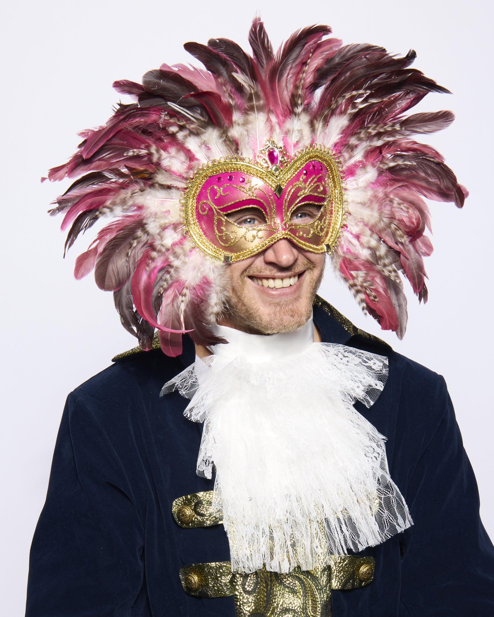 Opulent Venetian Feather Mask, Pink