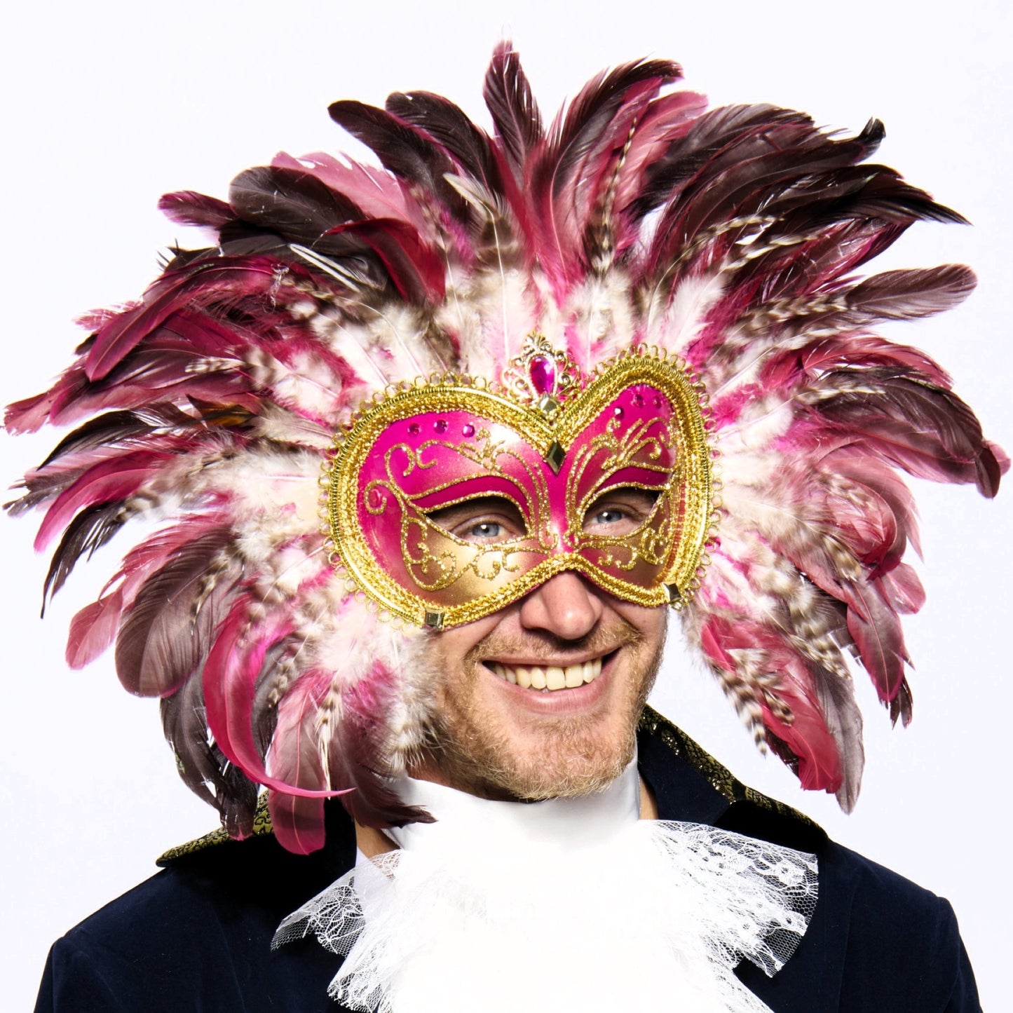 Opulent Venetian Feather Mask, Pink