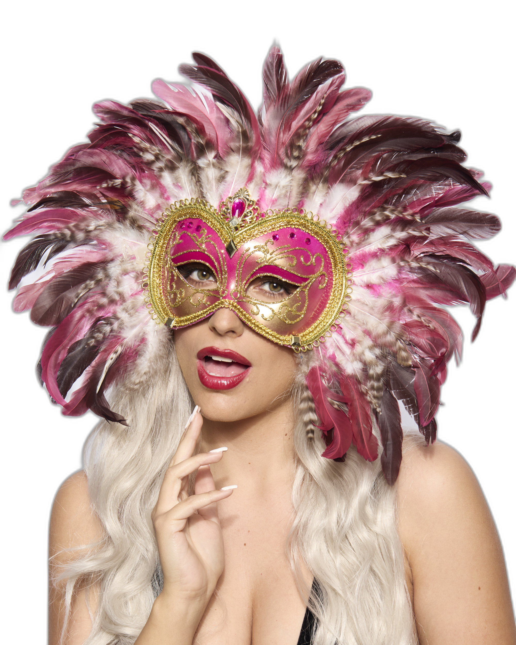 Opulent Venetian Feather Mask, Pink