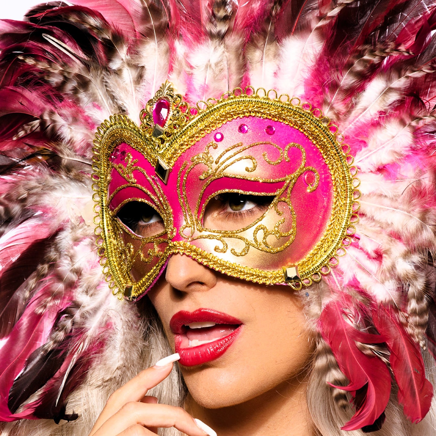 Opulent Venetian Feather Mask, Pink