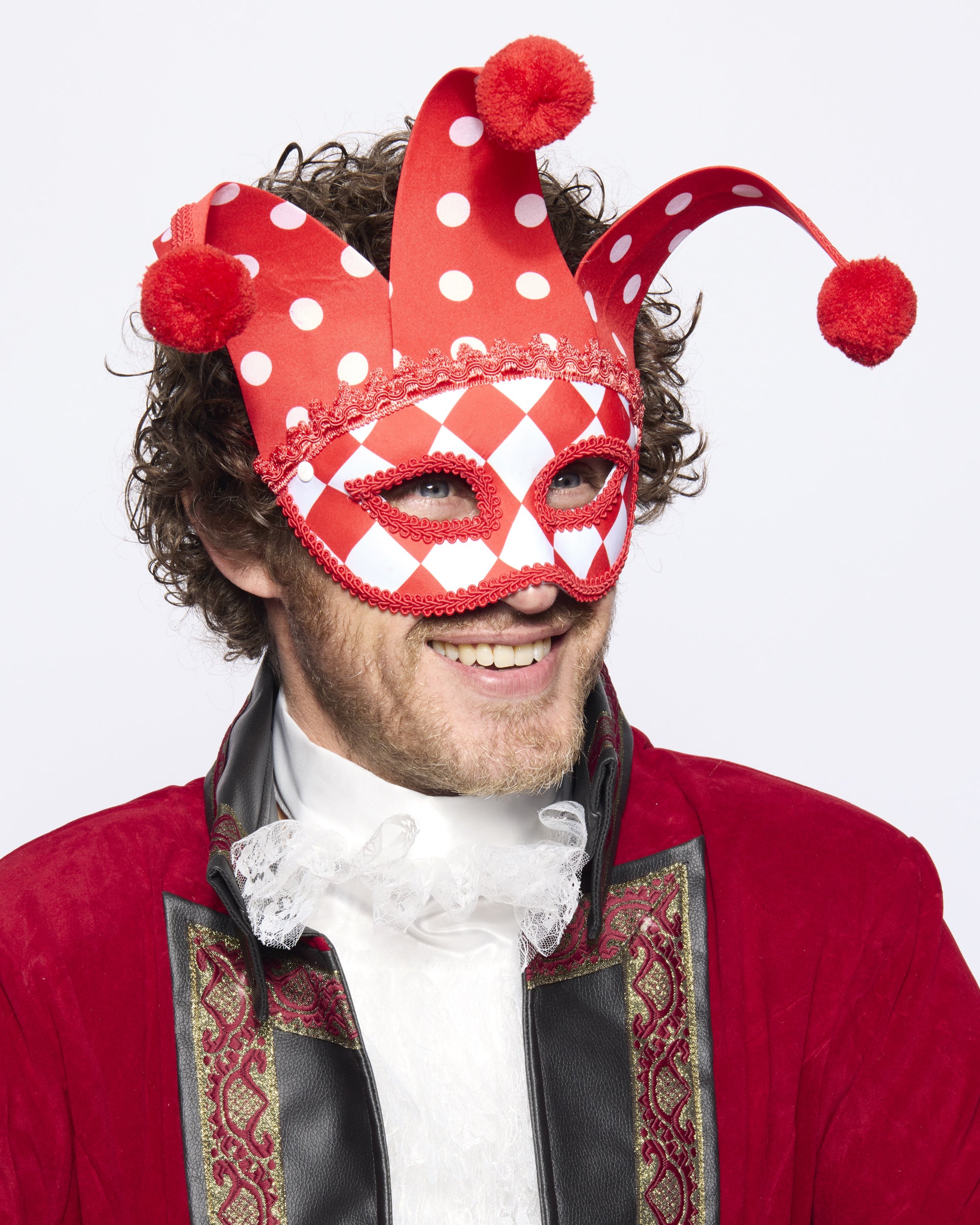 Jester Eye Mask, Red and White