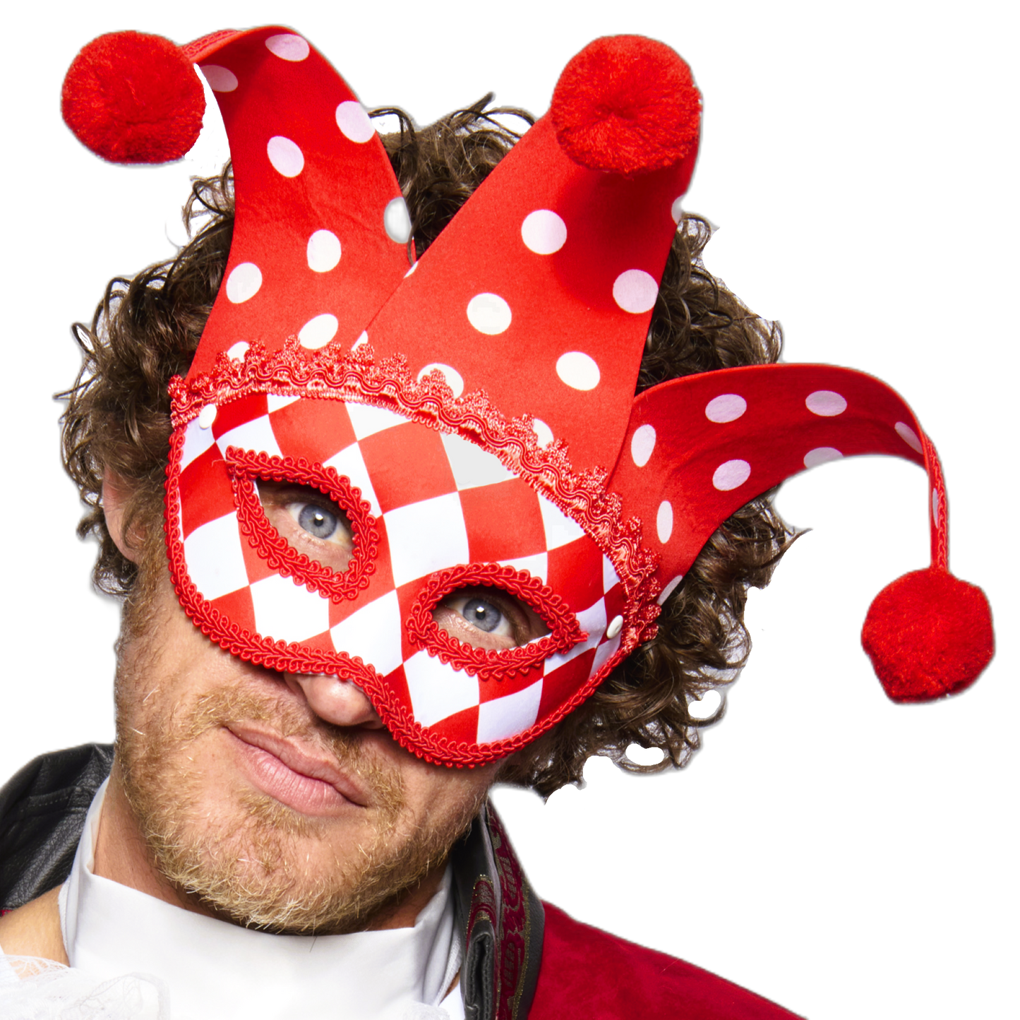 Jester Eye Mask, Red and White