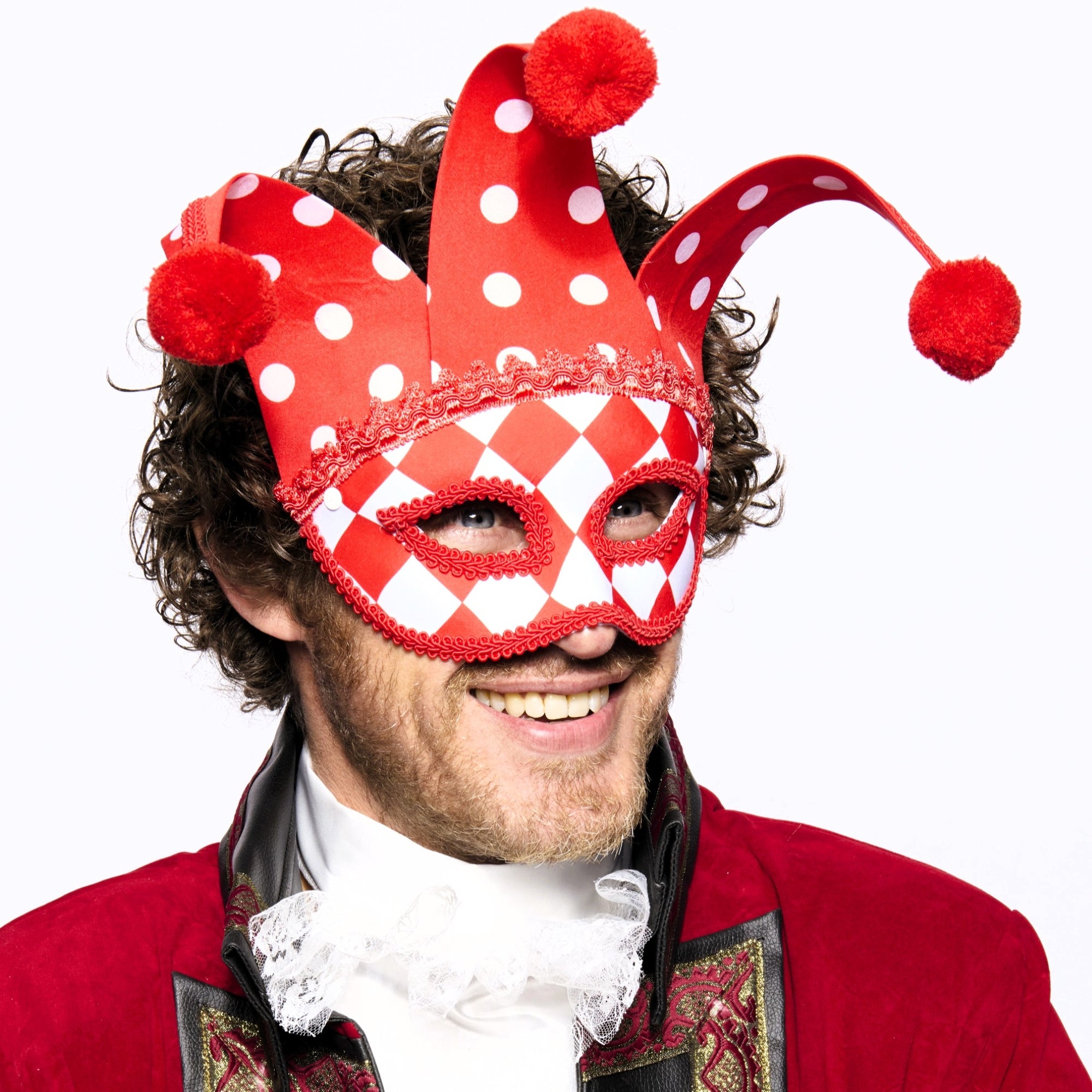 Jester Eye Mask, Red and White