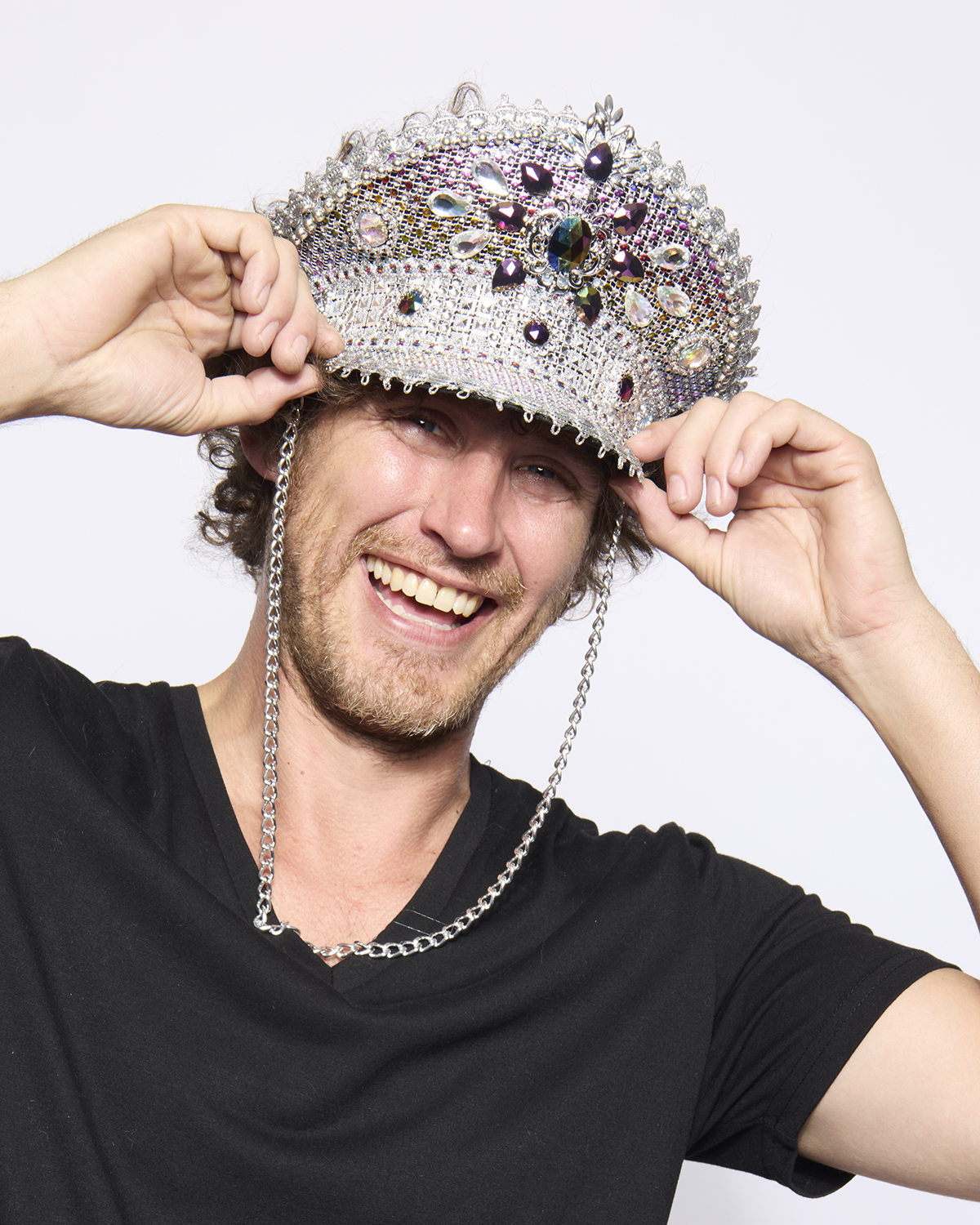 Deluxe Jeweled Captain's Half-Cap, Silver & Purple