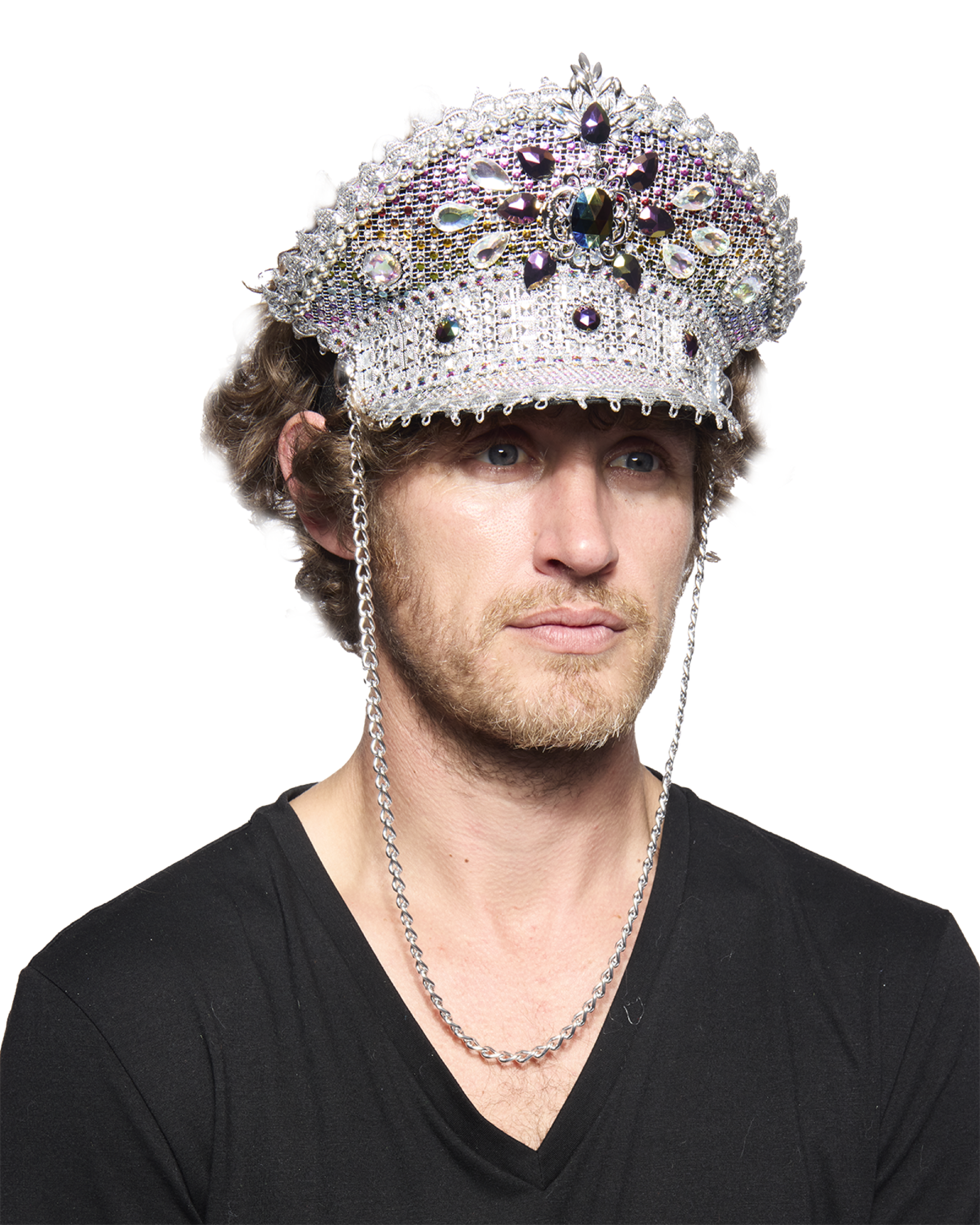 Captain's Half-Cap, Deluxe Jeweled, Silver & Purple