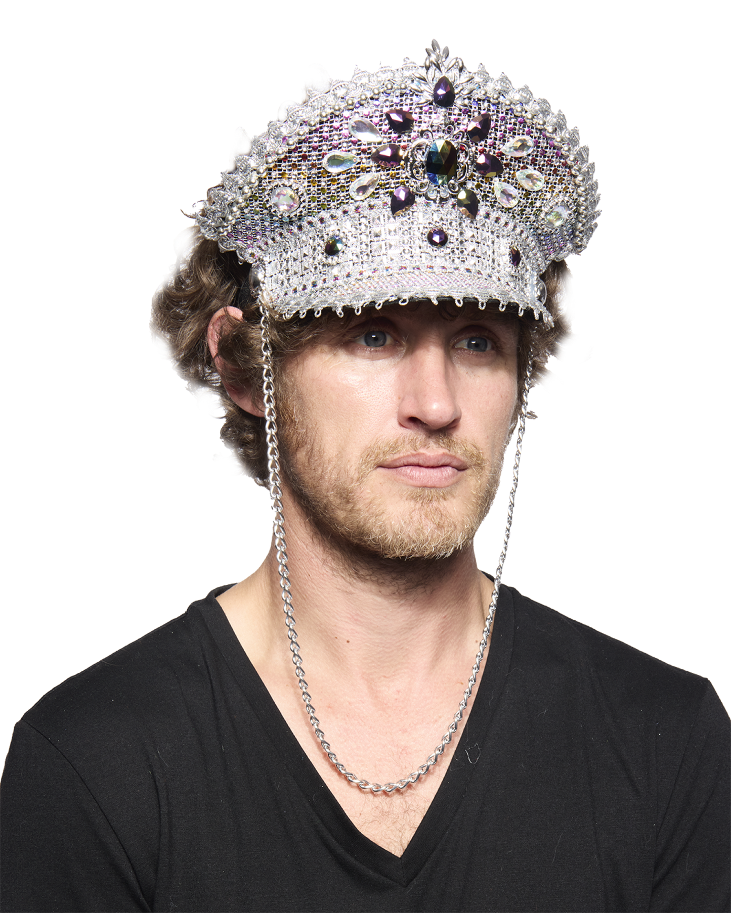 Captain's Half-Cap, Deluxe Jeweled, Silver & Purple