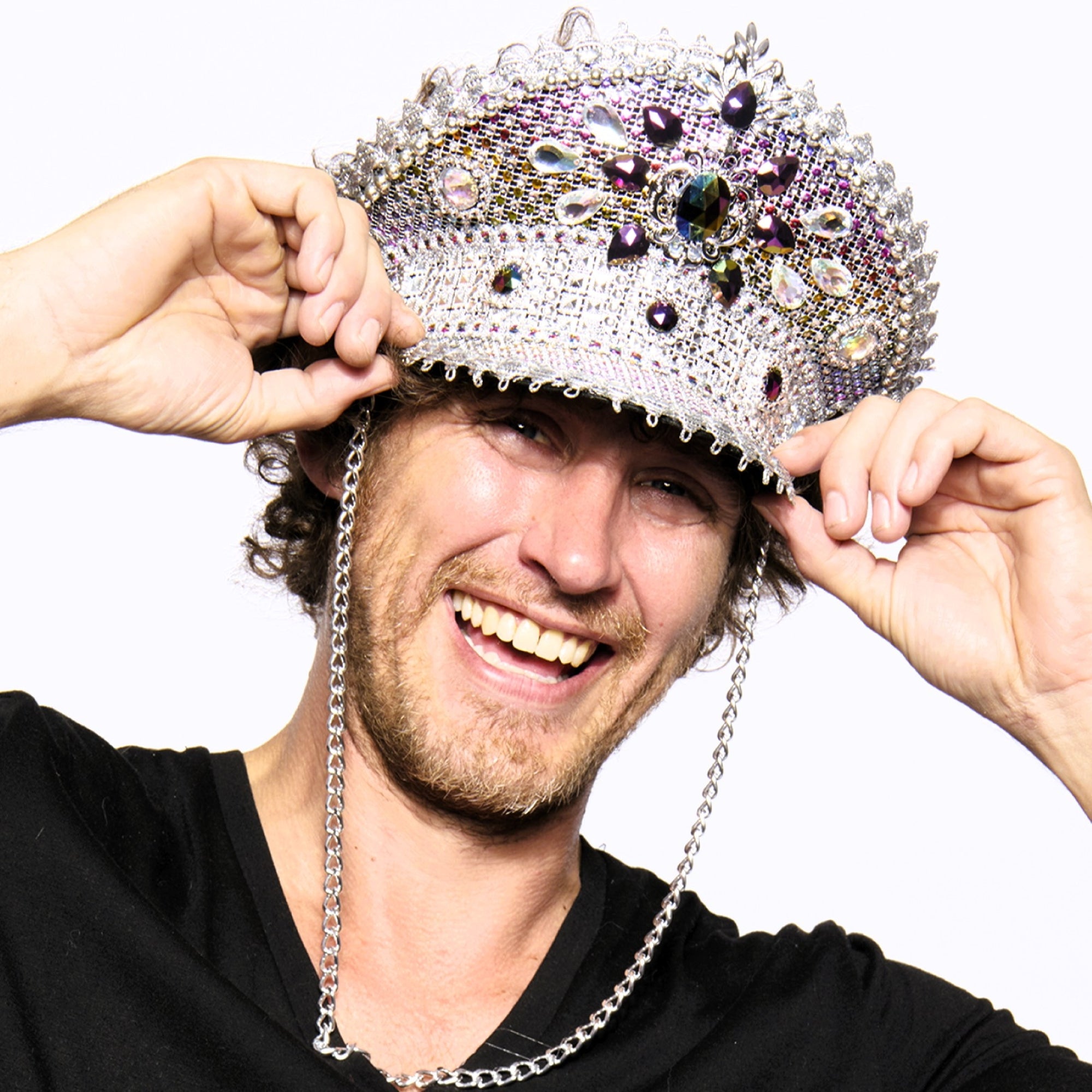 Captain's Half-Cap, Deluxe Jeweled, Silver & Purple