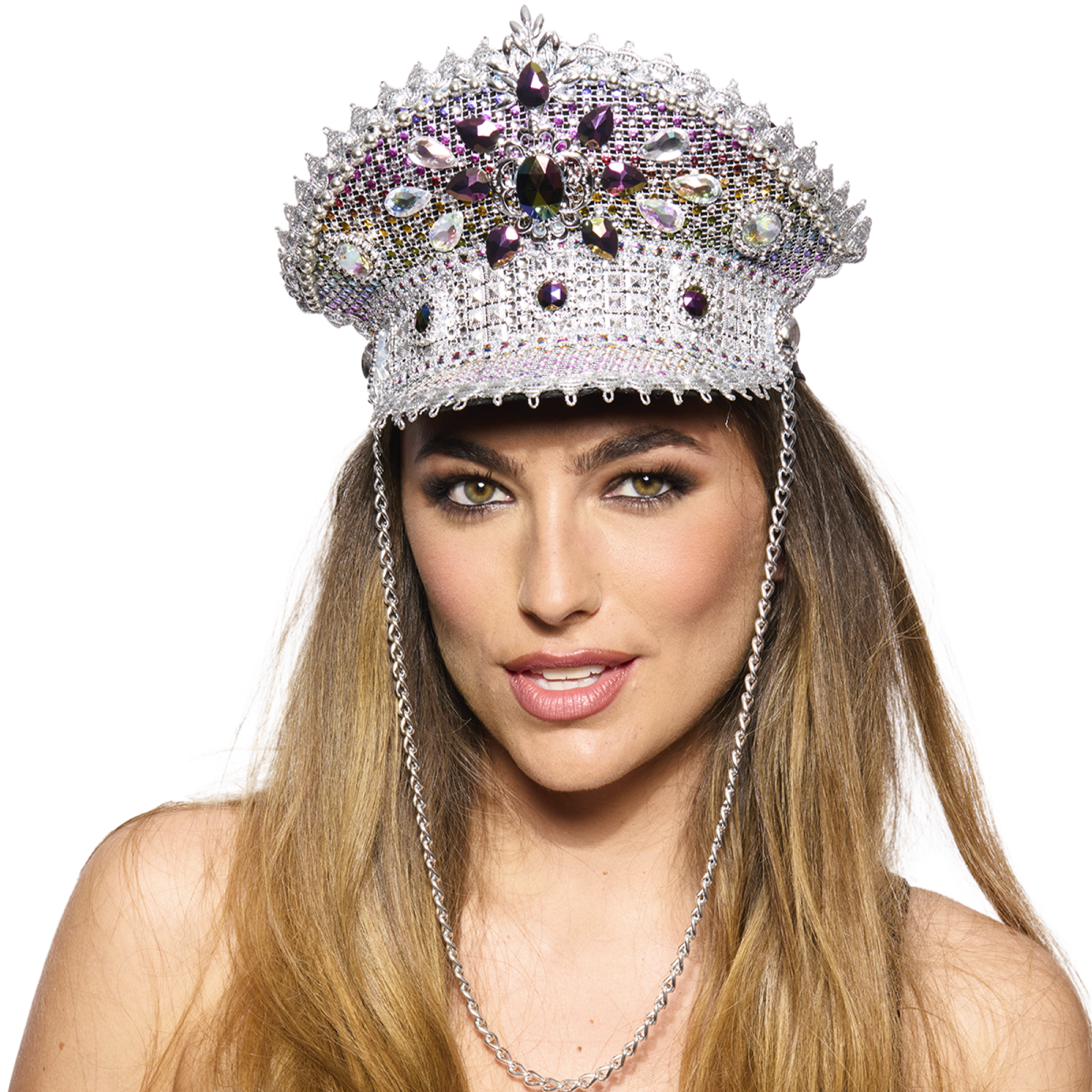 Captain's Half-Cap, Deluxe Jeweled, Silver & Purple