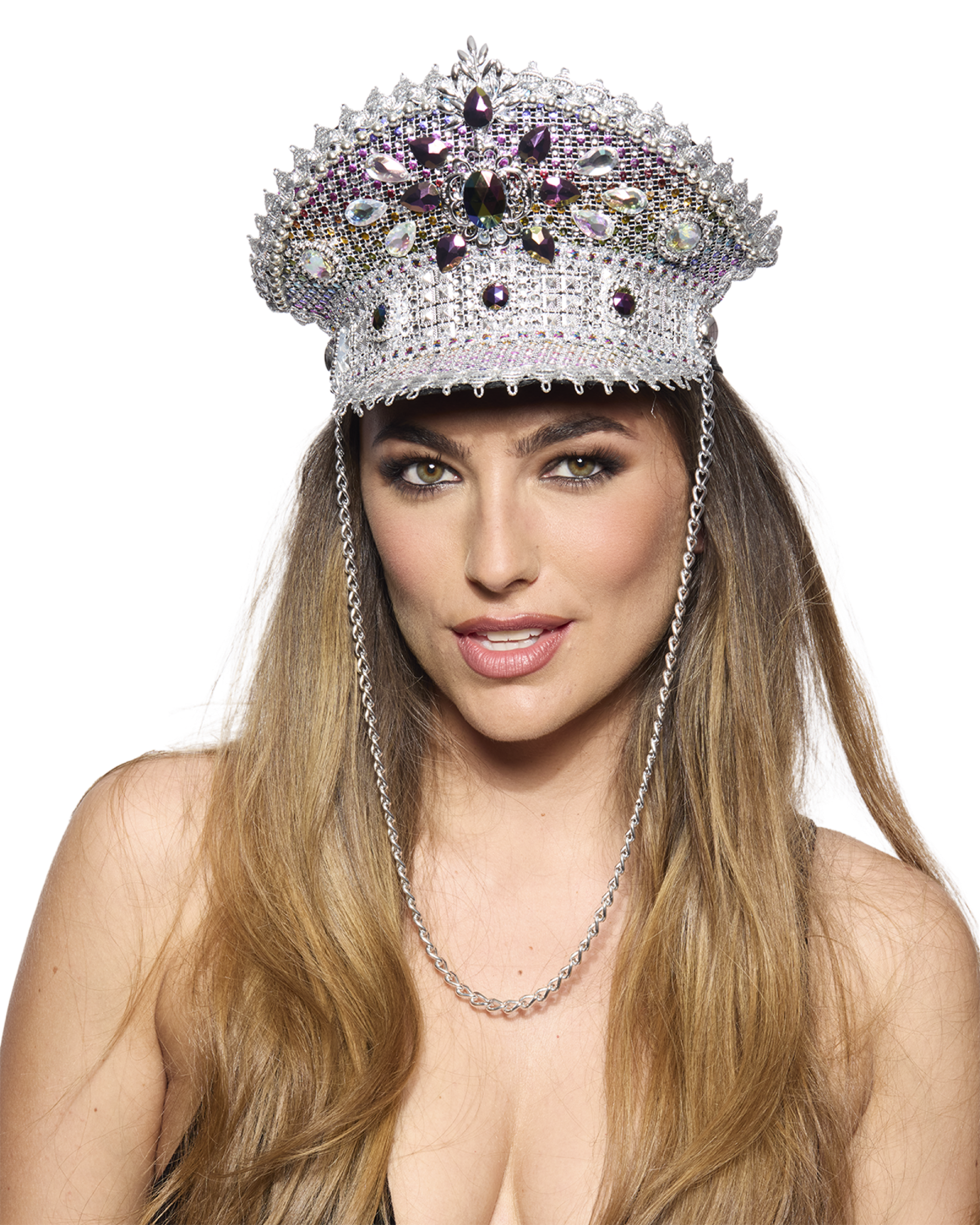 Captain's Half-Cap, Deluxe Jeweled, Silver & Purple