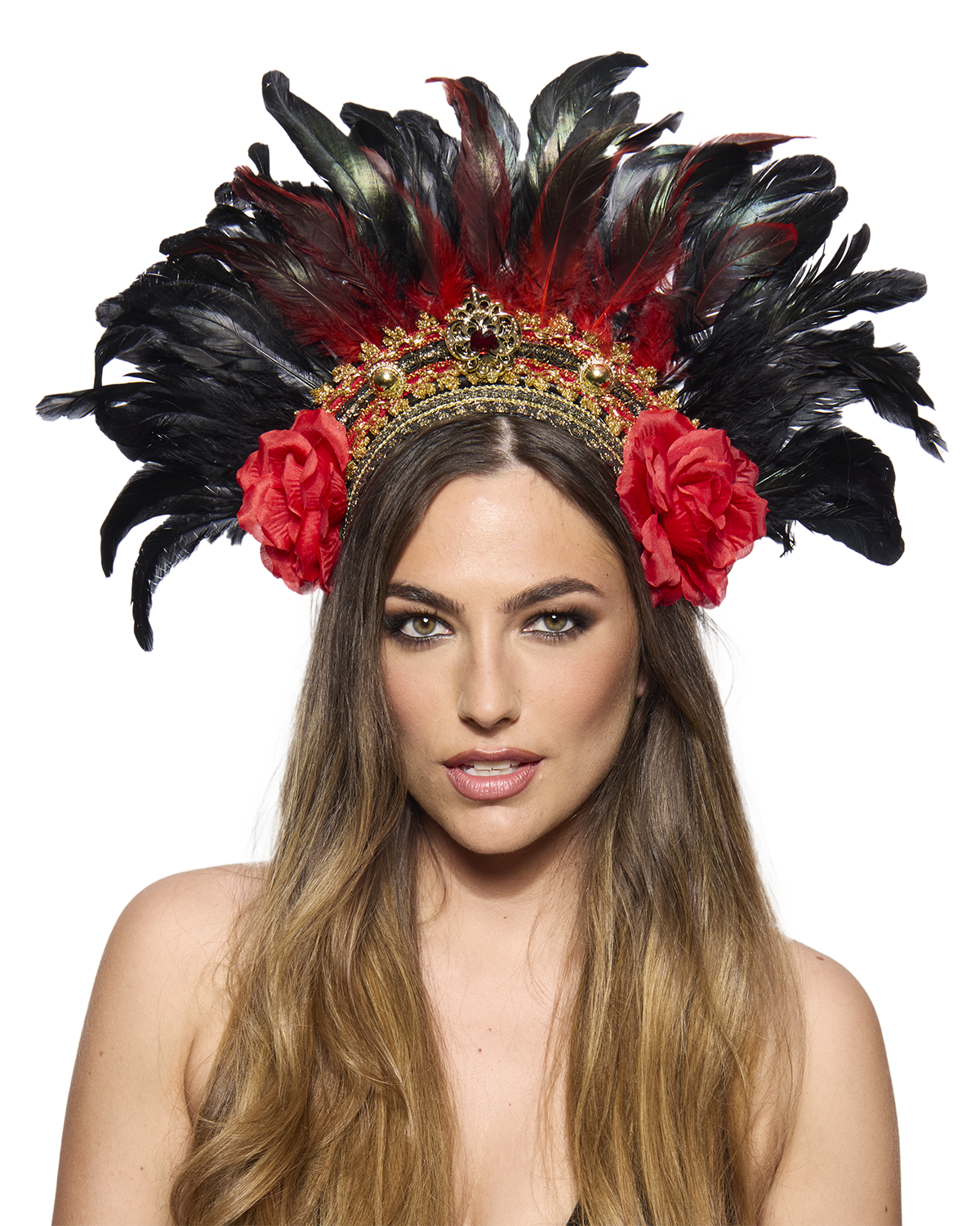 Showstopper Feather Headdress, Red and Black