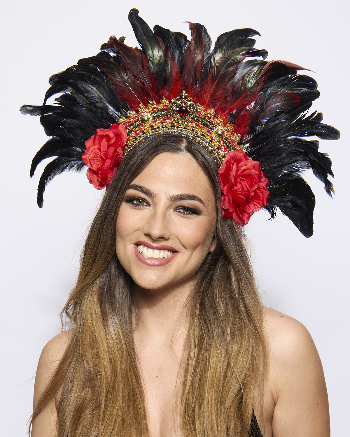 Showstopper Feather Headdress, Red and Black