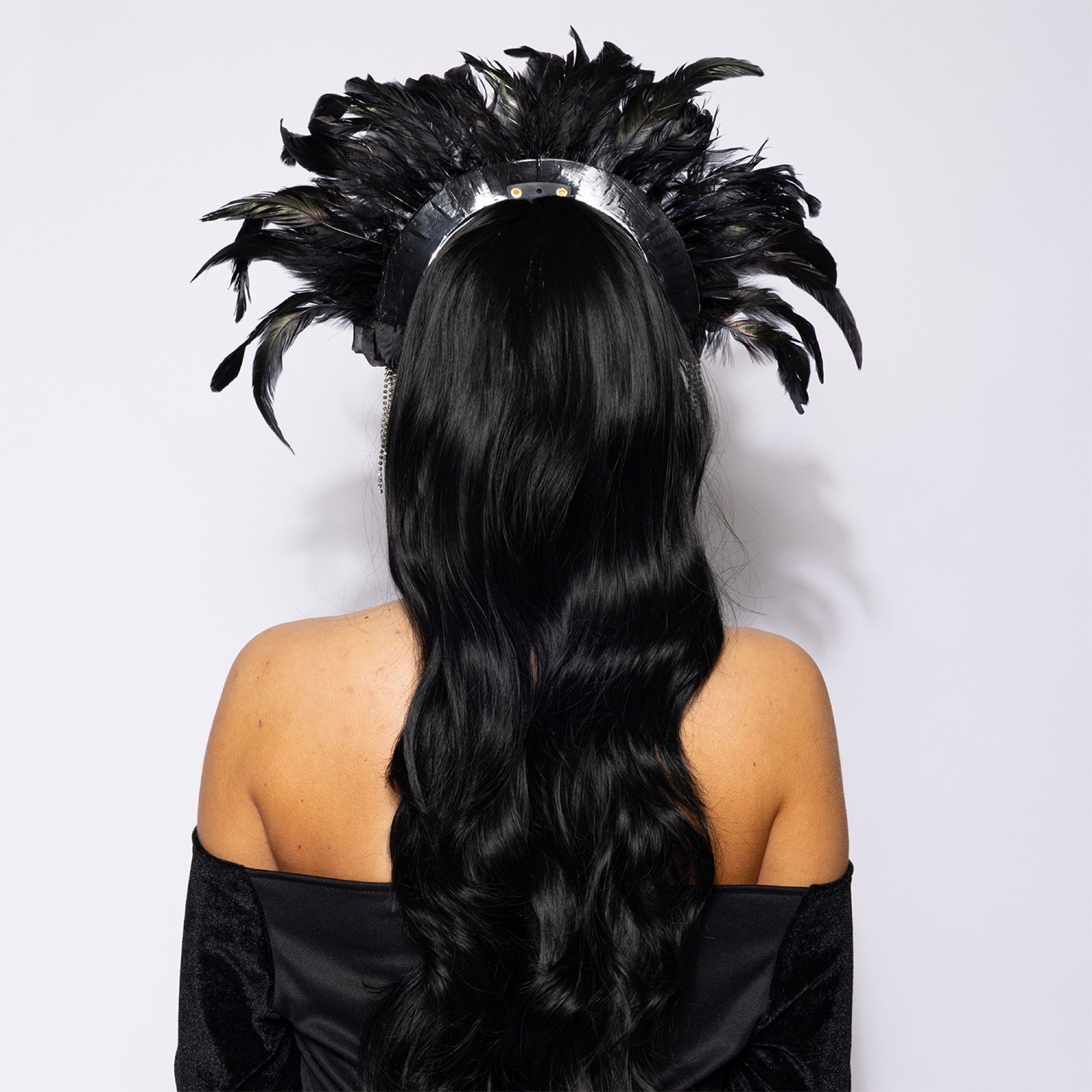 Feather Headdress, Showstopper, Silver and Black