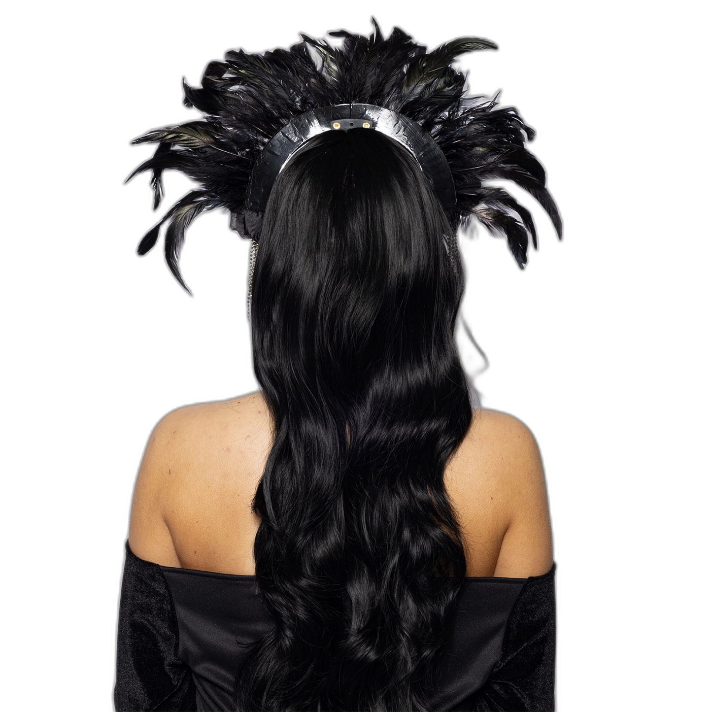Feather Headdress, Showstopper, Silver and Black