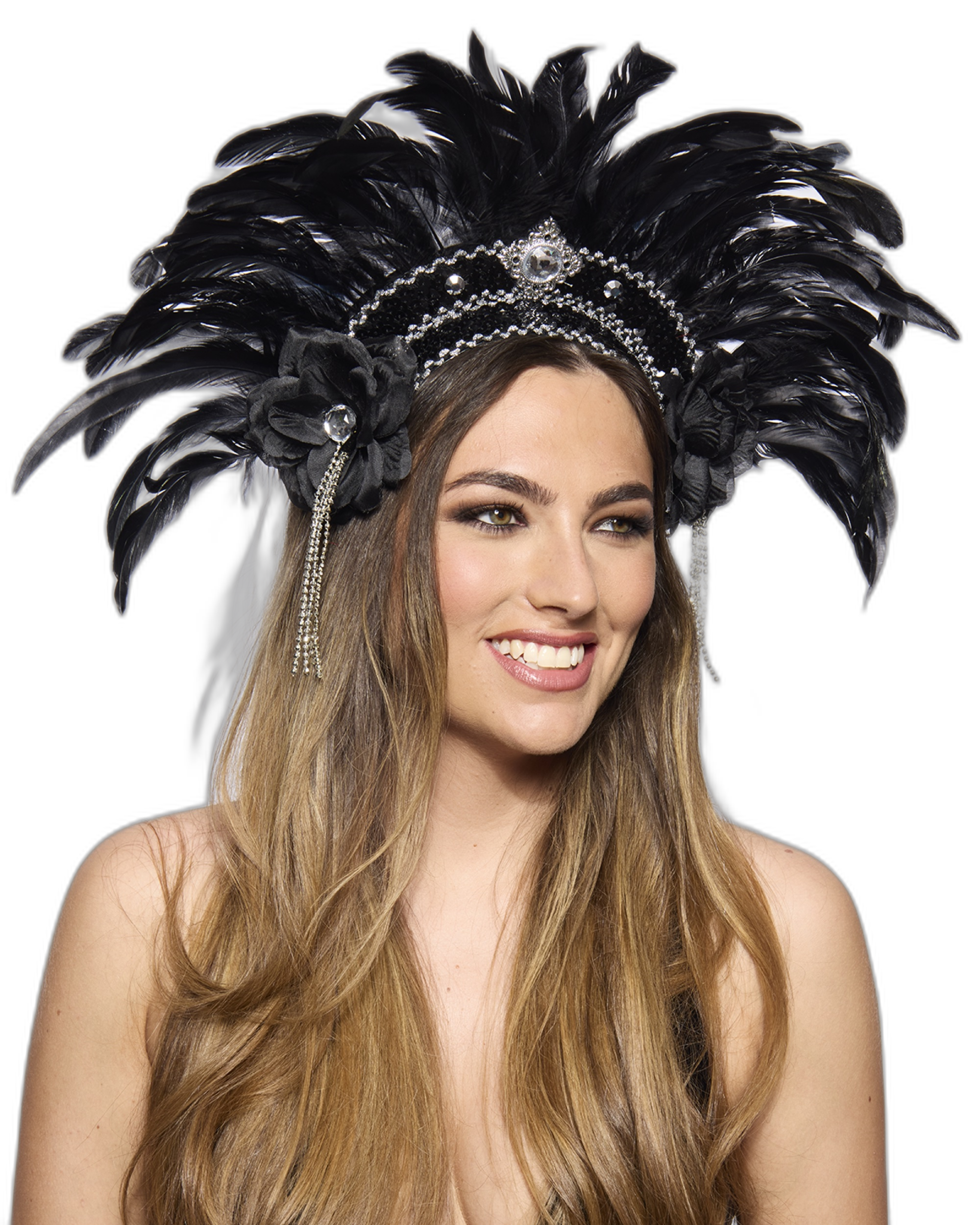 Feather Headdress, Showstopper, Silver and Black