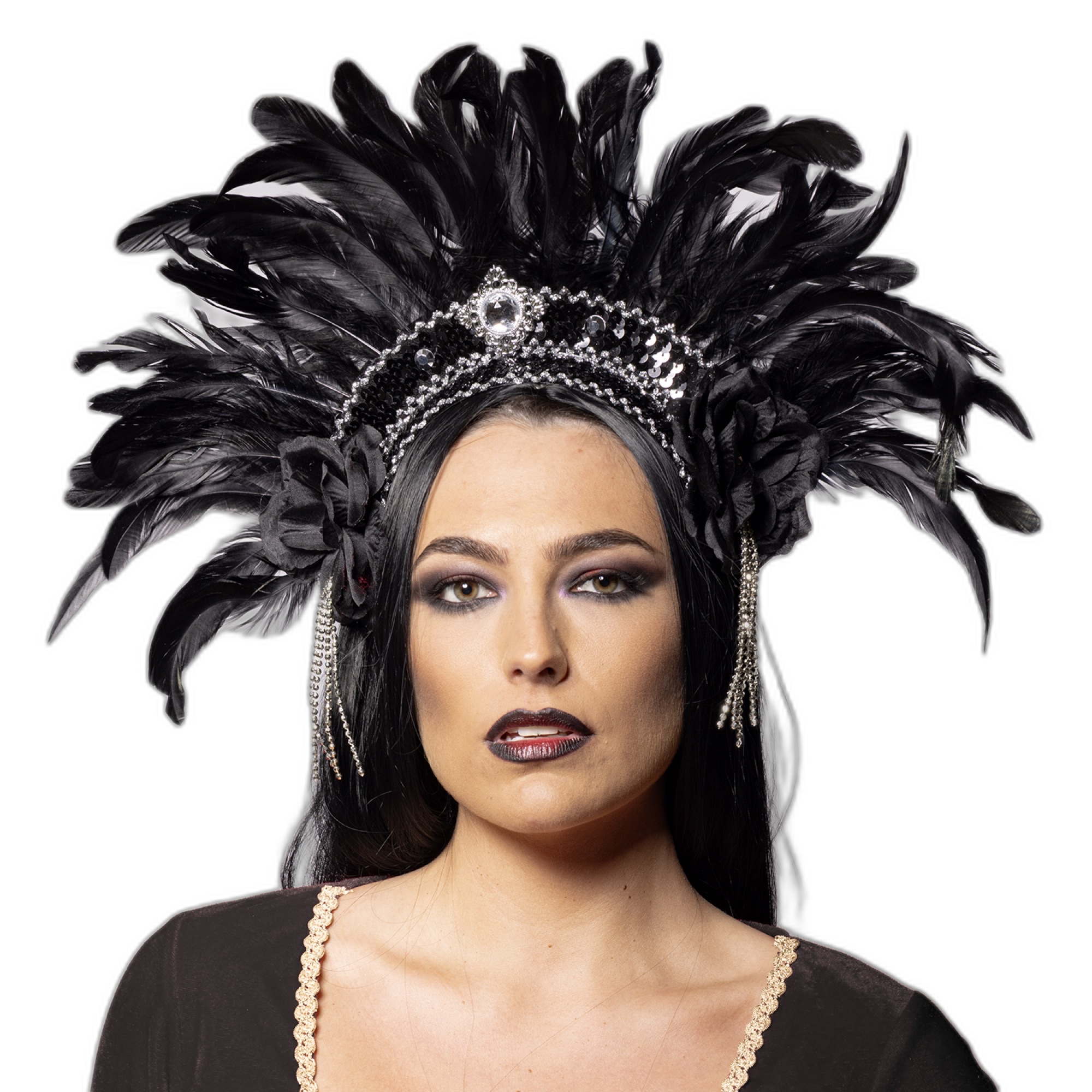 Feather Headdress, Showstopper, Silver and Black