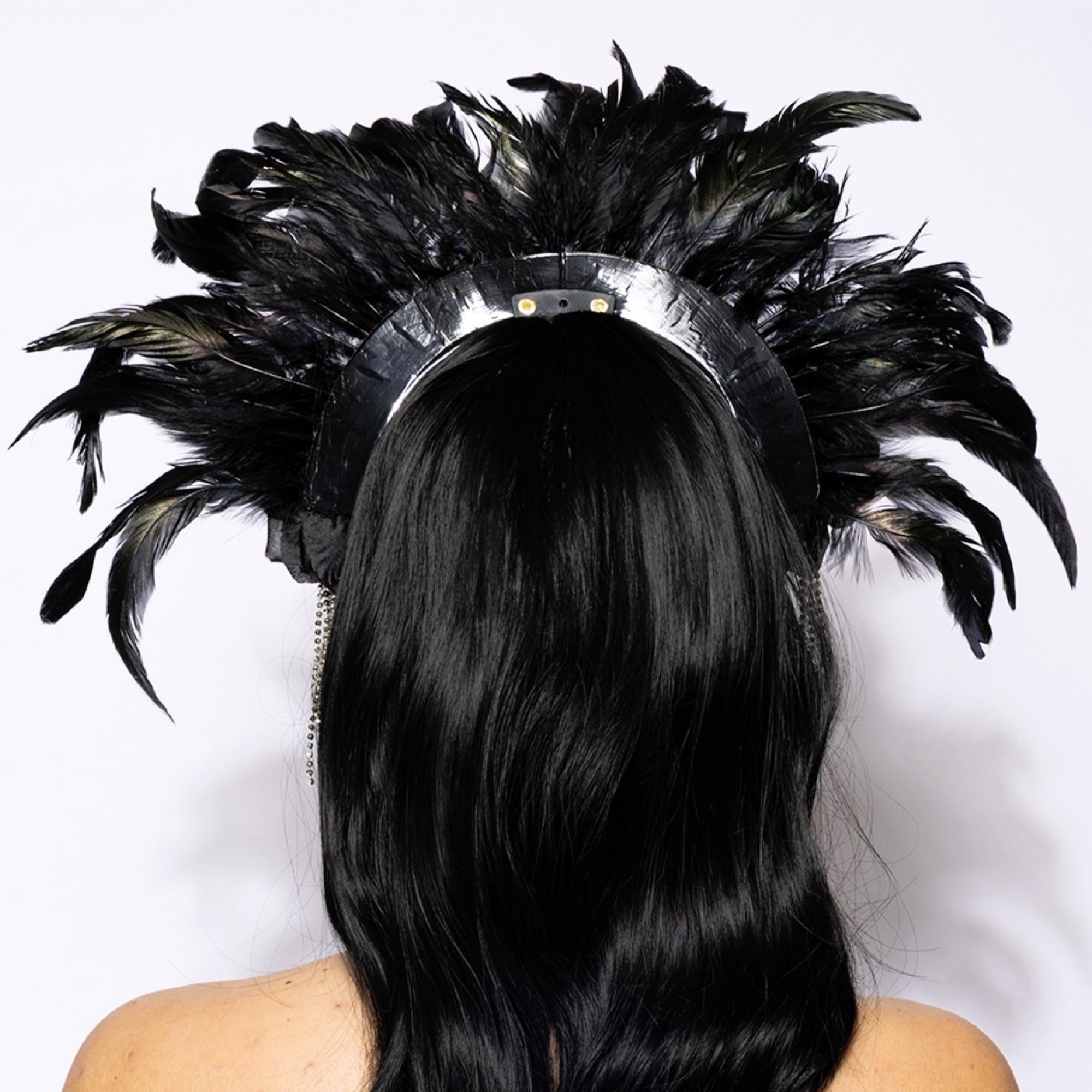 Feather Headdress, Showstopper, Silver and Black